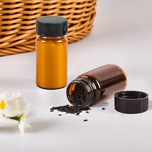 Miniatura 4 de Frasco de muestra de vidrio de 0.7 fl oz, vidrio de borosilicato ámbar, muestra líquida, botellas de hilo de vidrio, 1.083 x 2.244 in, tapones de