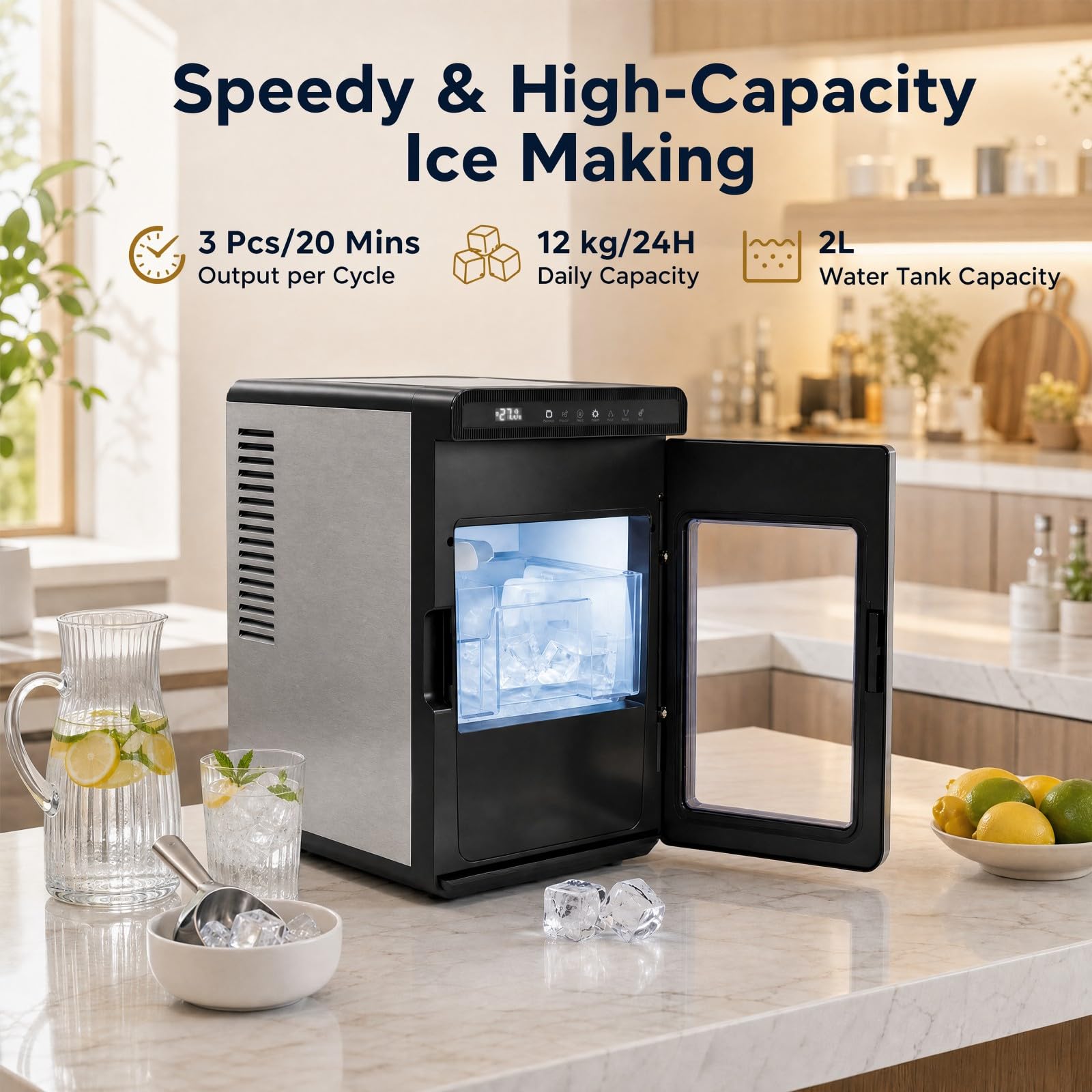 GIANTEX Máquina de Hielo para Sobremesa, 12 kg/24H