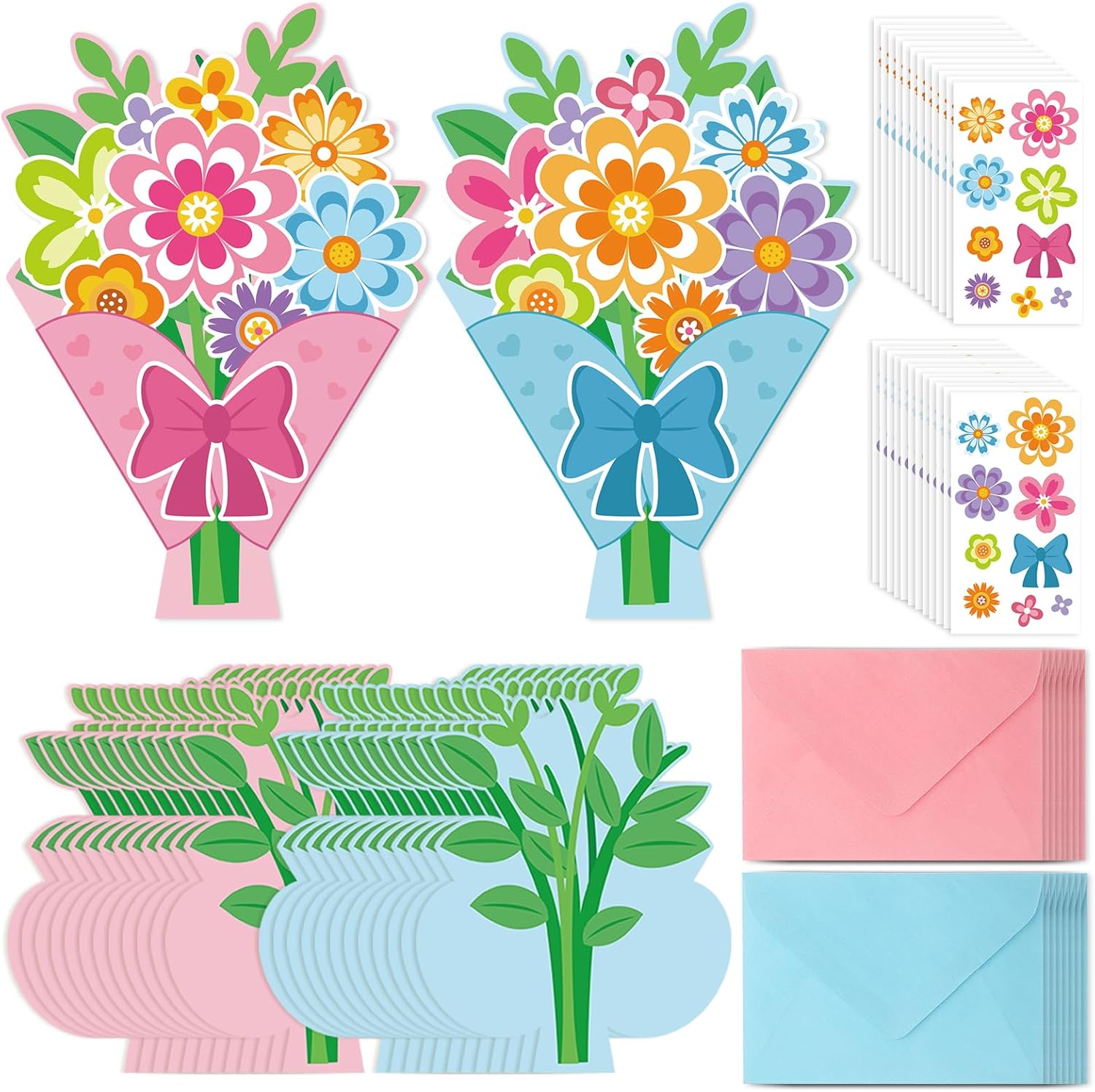 24 set Mother's Day Card Making Kits for Kids, Mother's Day Flower DIY Greeting Card with Envelopes,Bulk Mothers Day Handmade Crafts for Classroom.(Bouquet 24)