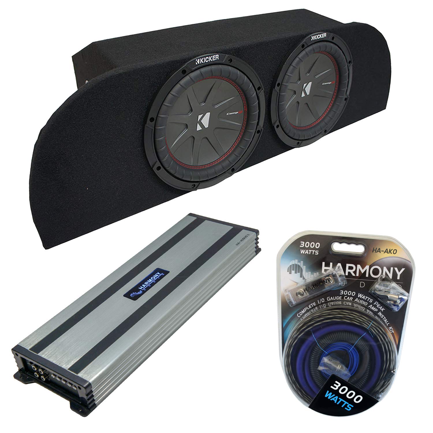 Harmony Audio Compatible with 2003-2008 Nissan 350Z Coupe Strut Kicker Bundle CompR CWR10 Dual 10 Sub Box Harmony HA-A1500.1