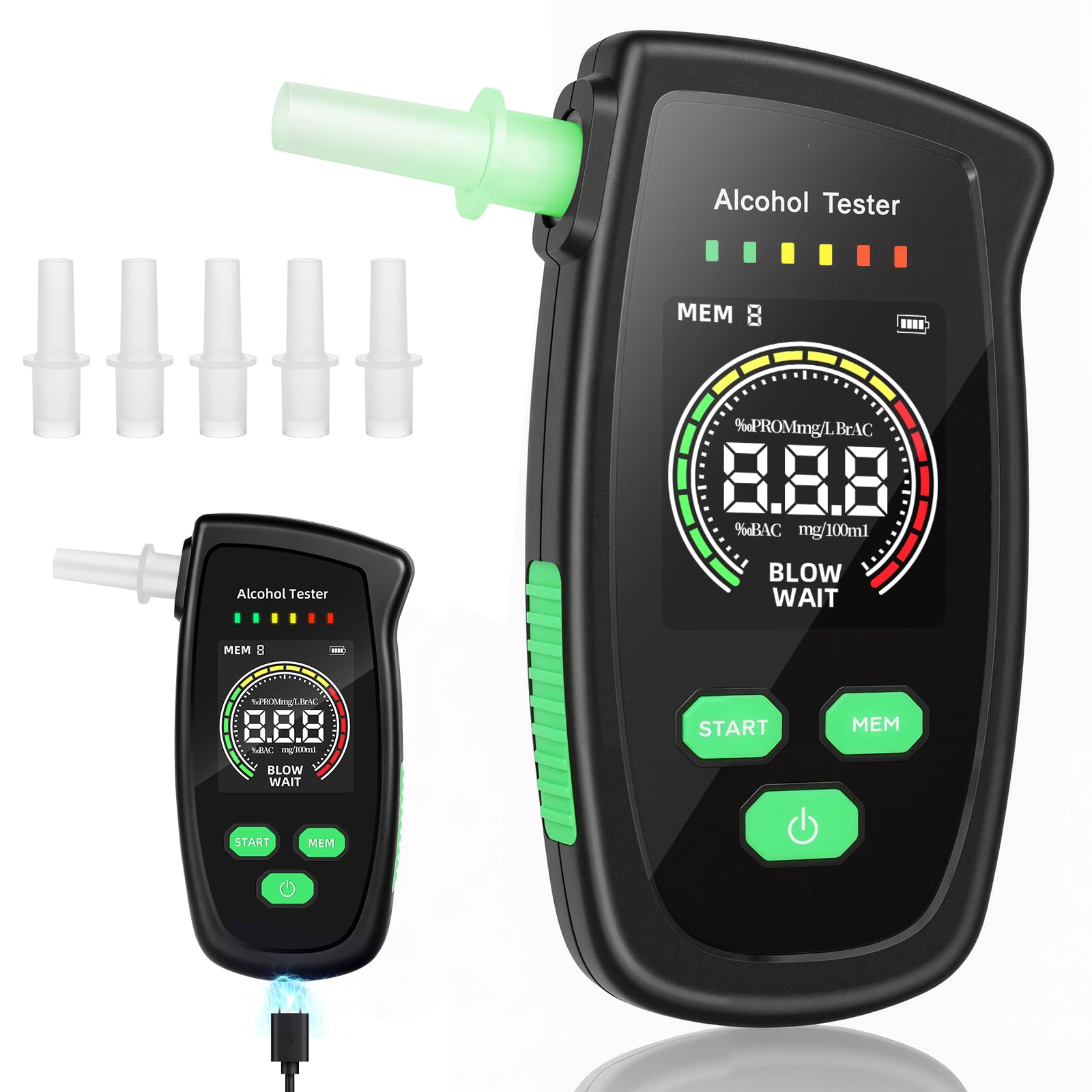 Ethylotest Electronique - Etiloteste Electronique avec 5 Embouchures, Alcotest Numerique, ethylometre mesures de Haute précision (Noir)