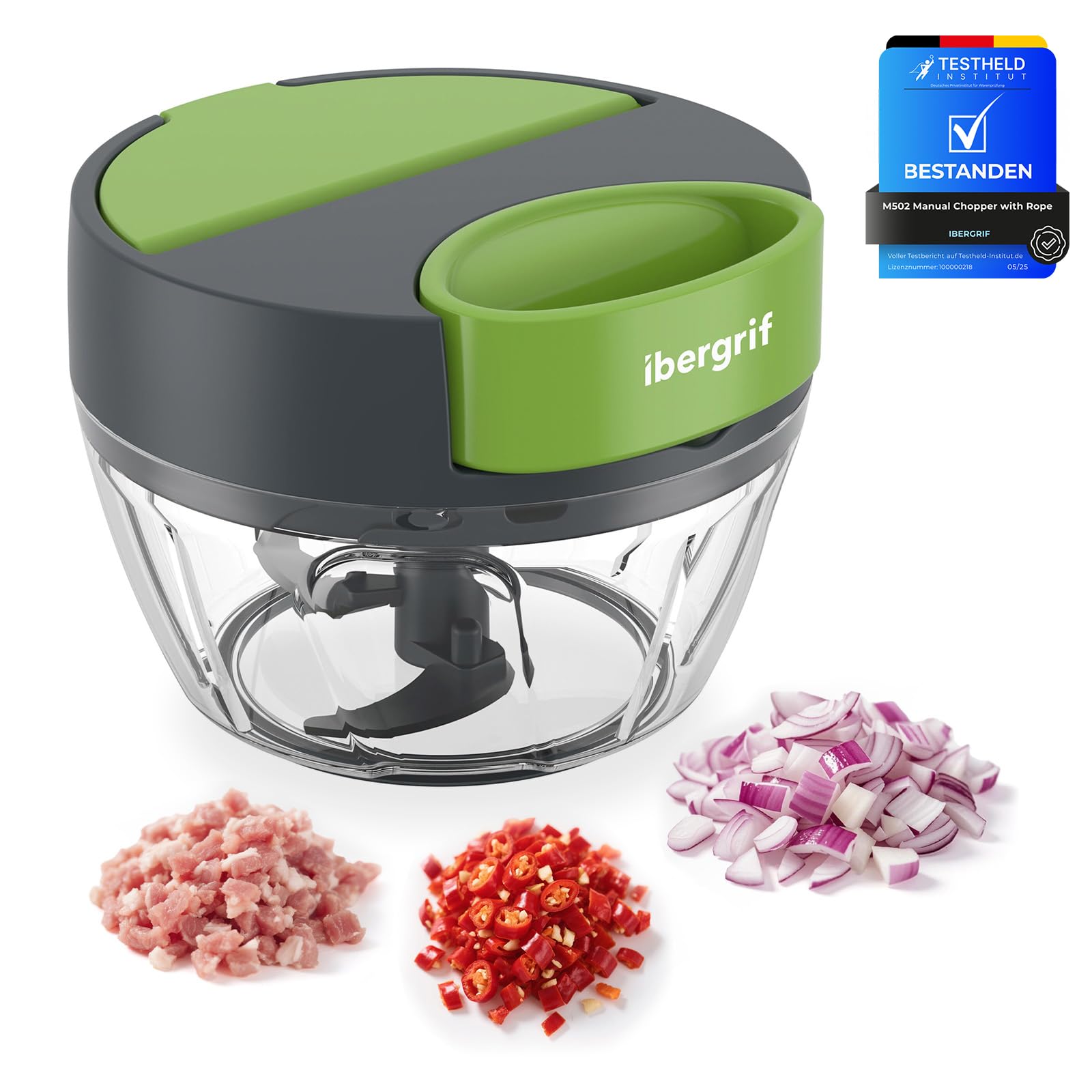 Ibergrif M502 Manual Food Chopper, Multi-Functional Hand Chopper with Feeding Port, BPA Free, Onion Cutter for Vegetables, Meat, Baby Supplement FoodGlobal Recycled StandardGlobal Recycled StandardGlobal Recycled Standard