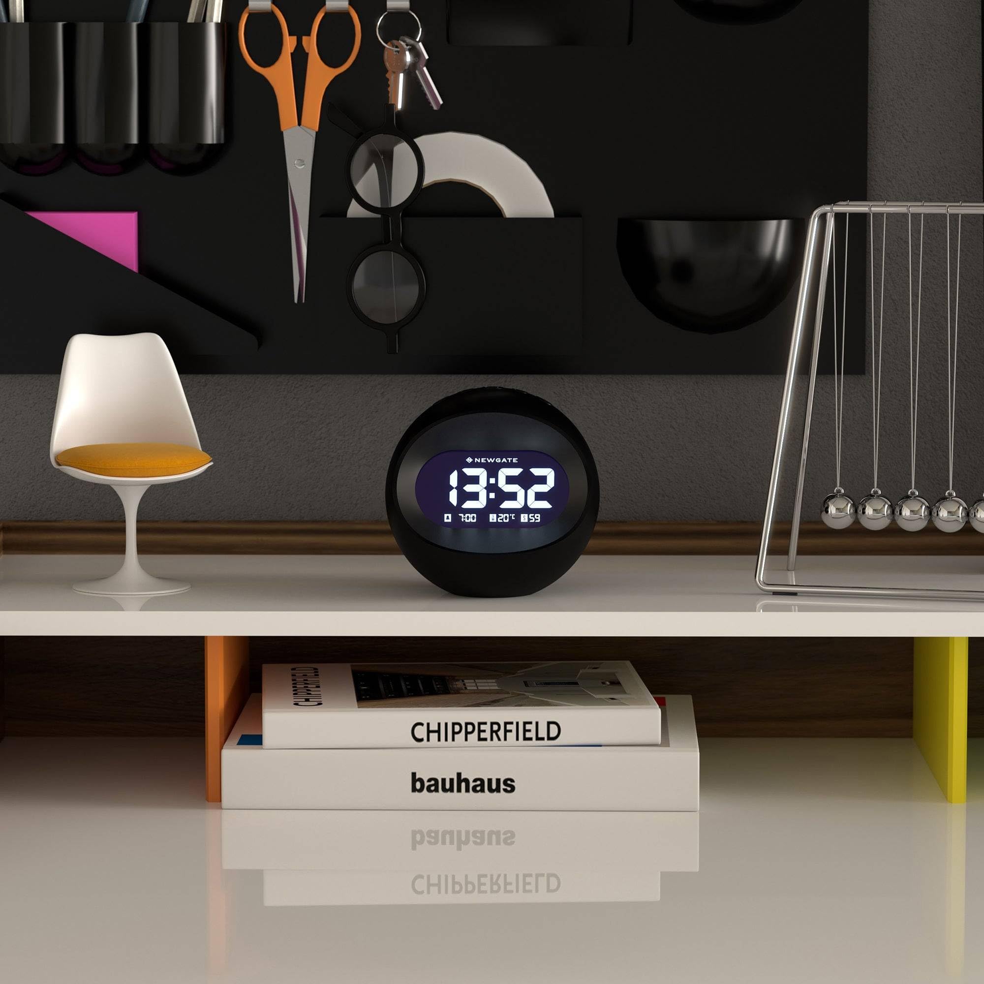 NEWGATE® Centre of the Earth Wecker | Runde Retro Digitale LCD-Uhr | Schwarz | Ideal für nachttisch, Schreibtisch oder Regal | Retro-Schlafzimmer- und bürozubehör
