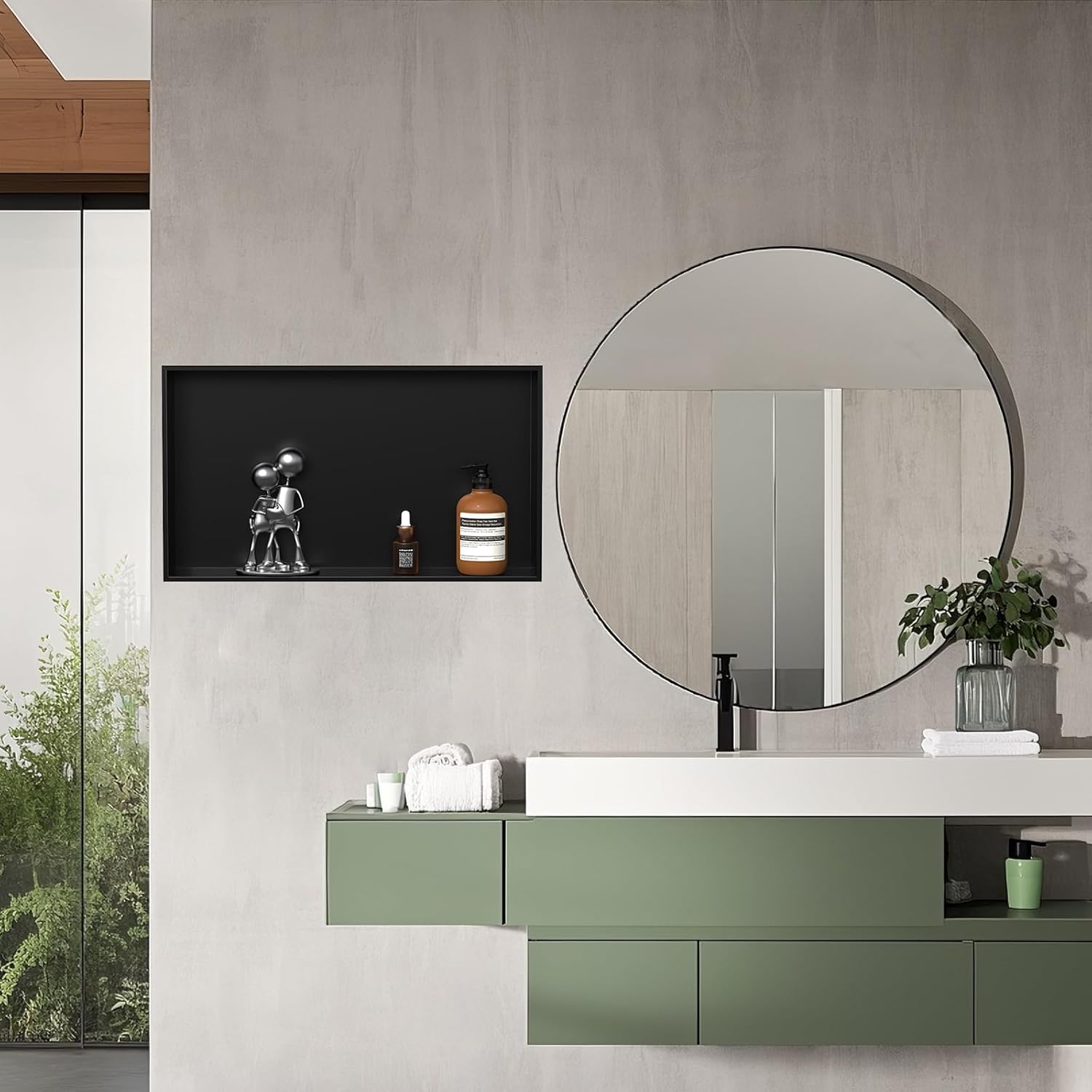 Homevacious Shower Niche 16 x 24 Inch Stainless Steel No Tile Needed Matte Black Bathroom Shelf Rimless Recessed Wall Niche for Bathroom Storage