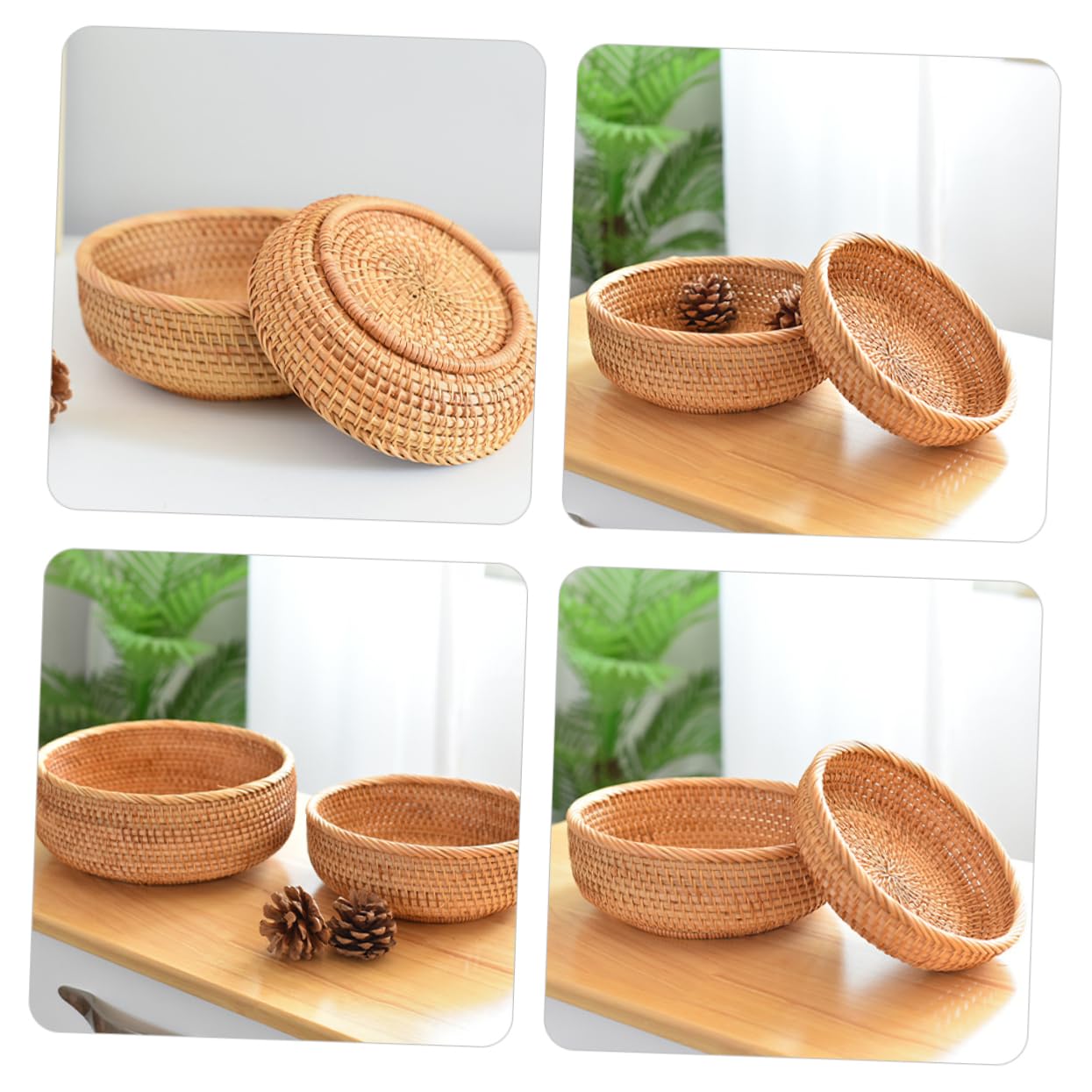 Alipis Handmade Rattan Storage Basket Lightweight Woven Basket with Drainage for Fruits Vegetables Snacks for Kitchen Living Decor