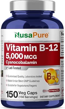 Vitamin B12, Max Strength, Non-GMO, Vegan, 5000mcg, 150 Caps - 150 Servings