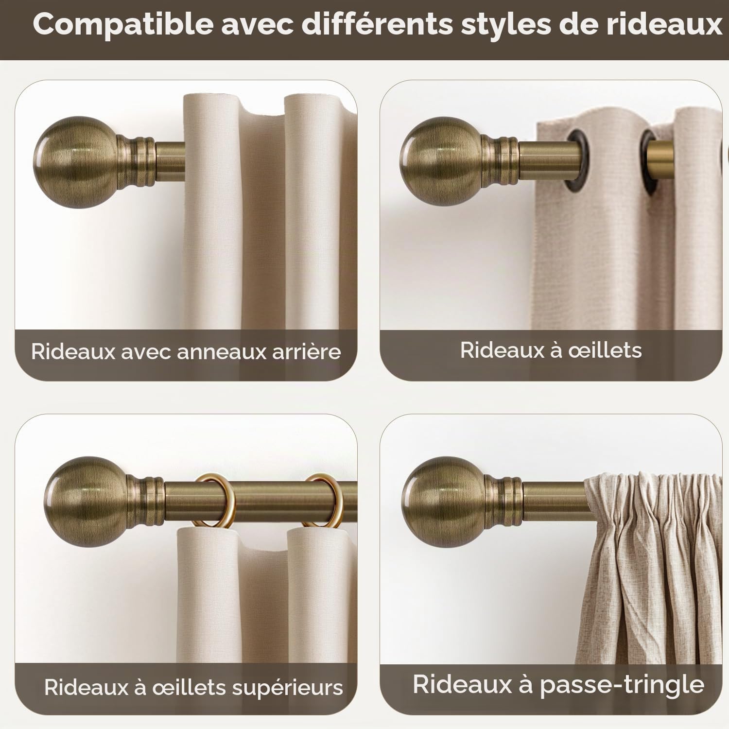 Tringle à Rideau Extensible Bronze 80–292 Cm,Style Rétro Chic | DiamèTre 25 Mm,Tube rigide, supporte les rideaux occultants lourds,Adapté Pour Chambre,Salon Et Tous Types De FenêTres