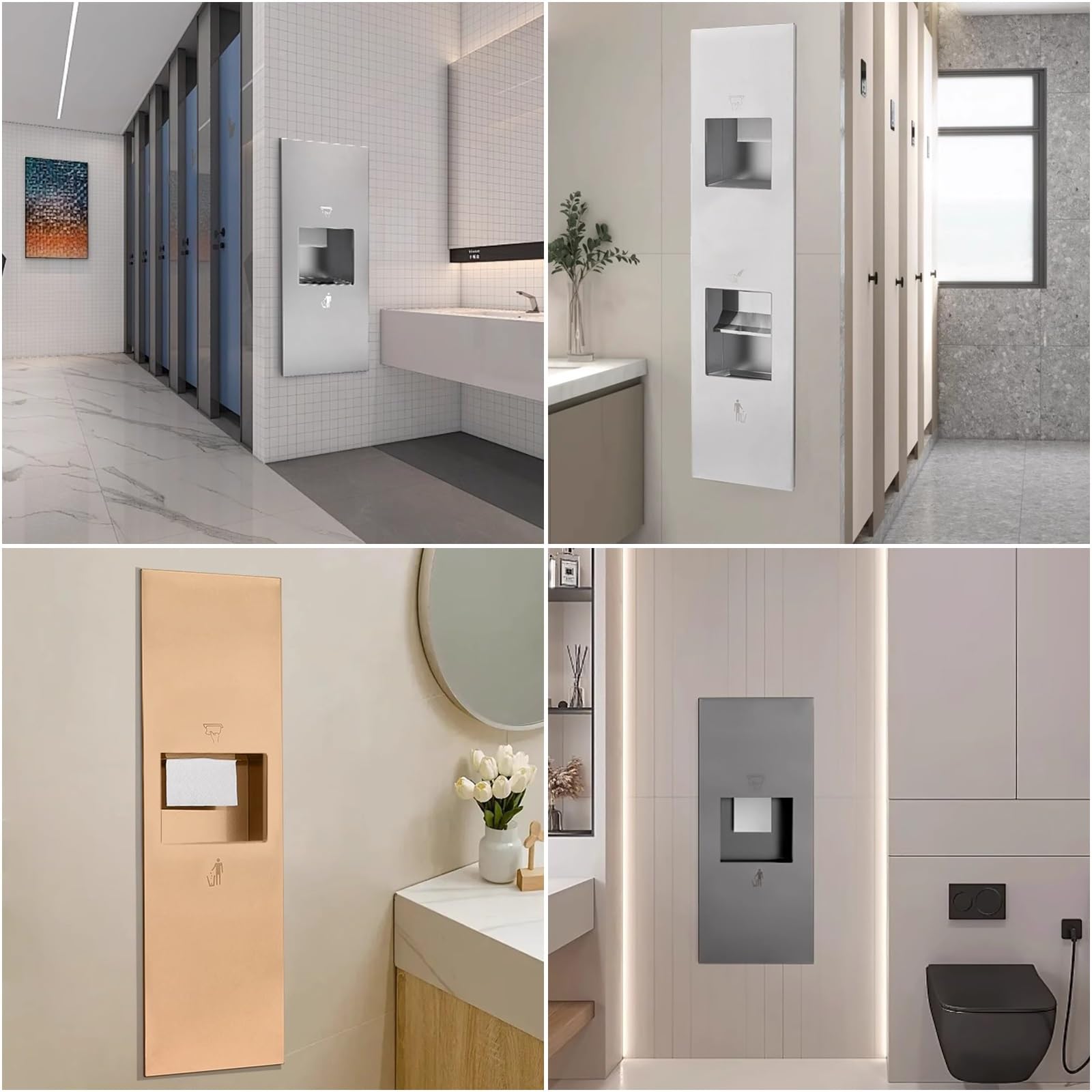 Dispensador Papel Secamanos Empotrado en Acero Inoxidable 304 con Cubo Basura, Dispensador de Papel de Manos, Cubo Basura Cocina, Ideal para Baños Alto Tránsito(Silver,750x310x150mm)
