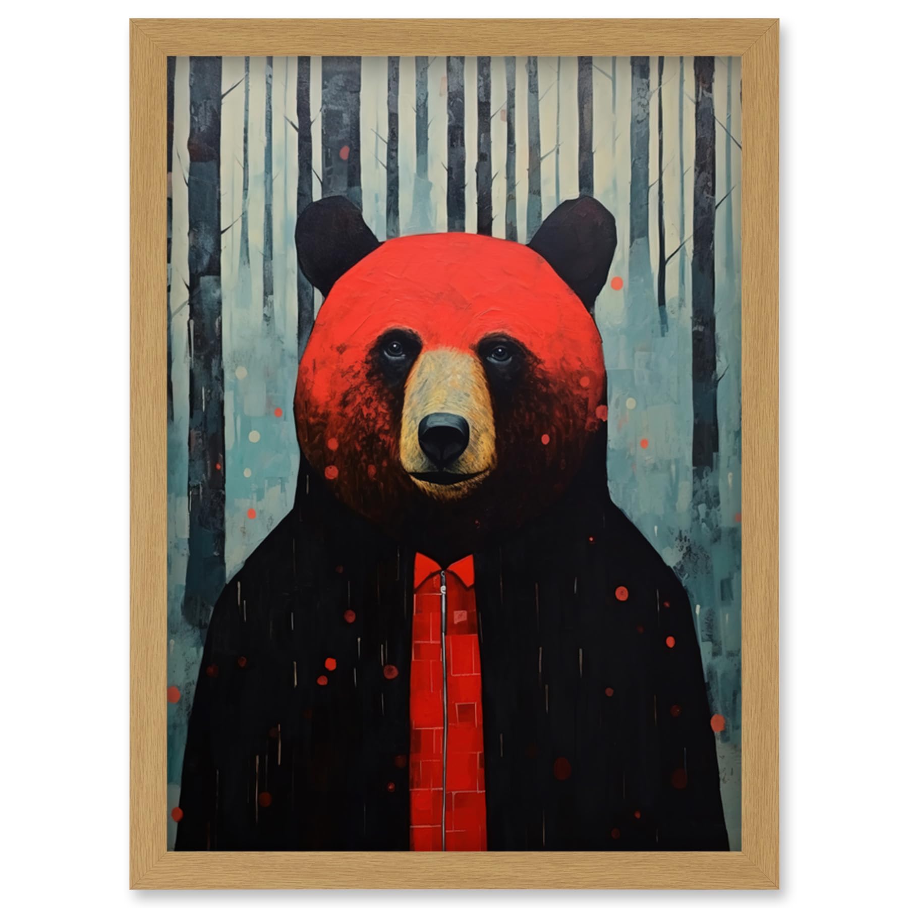Artery8 Red Bear Hipster Artwork Oil Painting Framed A4 Wall Art Print