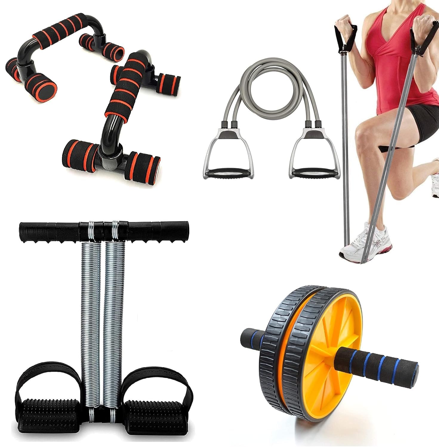 Sixteen Gym Equipment Set for Home Workouts Combo Men Women Full Body Exercise Gym Kit – (Tummy Trimmer with Toning Tube, Pushup Stand, Abs Roller) – Pack of 4 (B0CR6K5V7D) Amazon Price History, Amazon Price Tracker