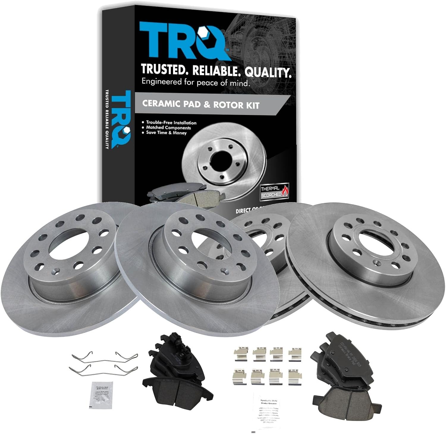 TRQ Front & Rear Ceramic Brake Pad & Rotor Disc Kit