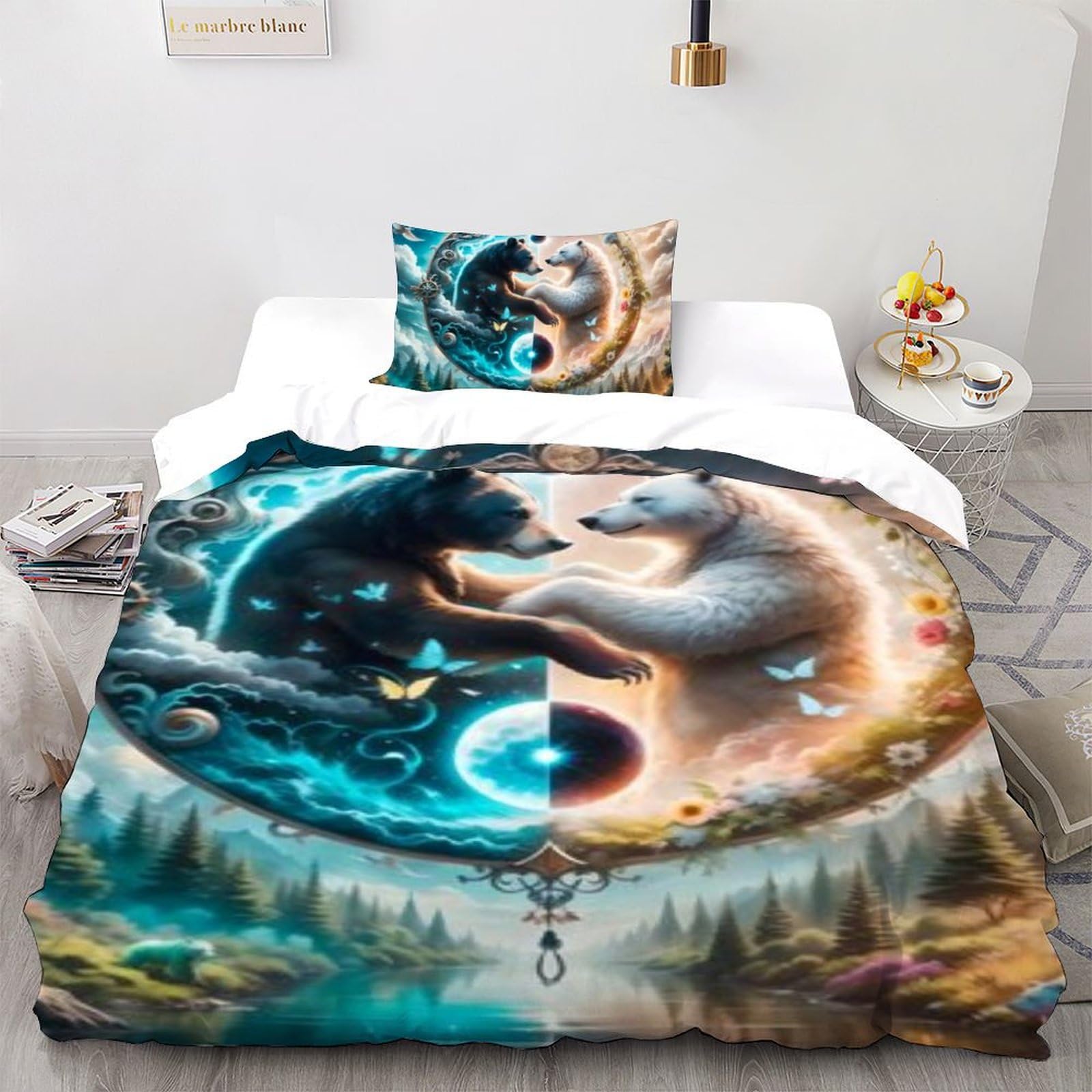 Housse de couette imprimé 3D animaux lit simple microfibre 135x200cm pour garçon