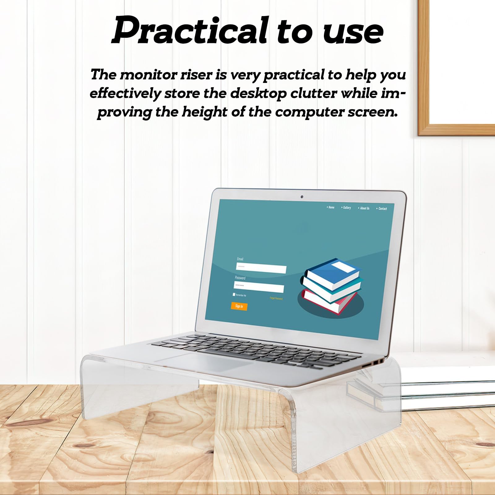 KICHOUSE Support Transparent en Acrylique Rehausseur Ergonomique pour Écran D'ordinateur pour Améliorer la Posture et Organiser le Bureau Rangement Clavier