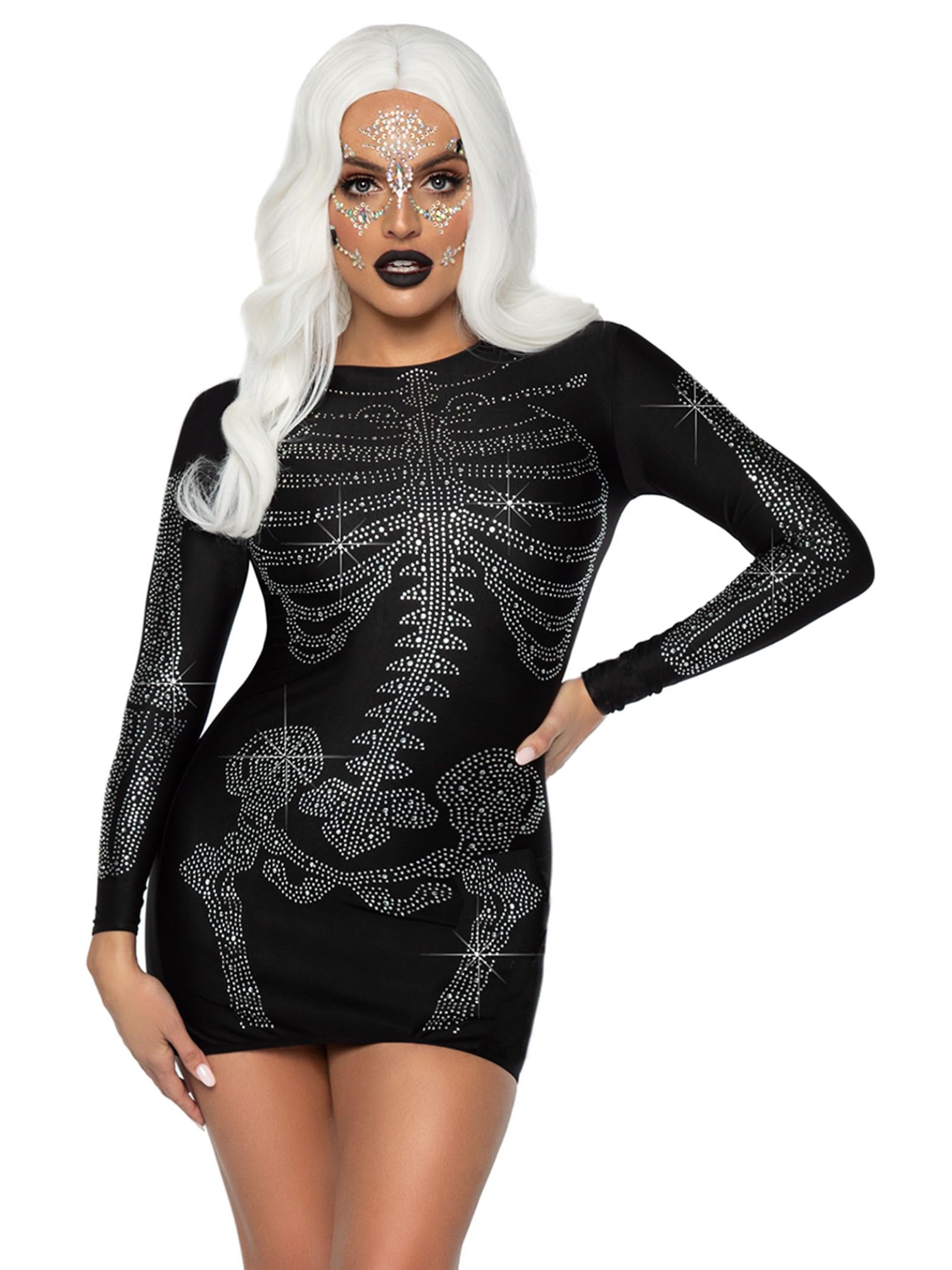 Leg Avenue 86928 00101 Rhinestone Skeleton Dress Women's Costumes, Black, S