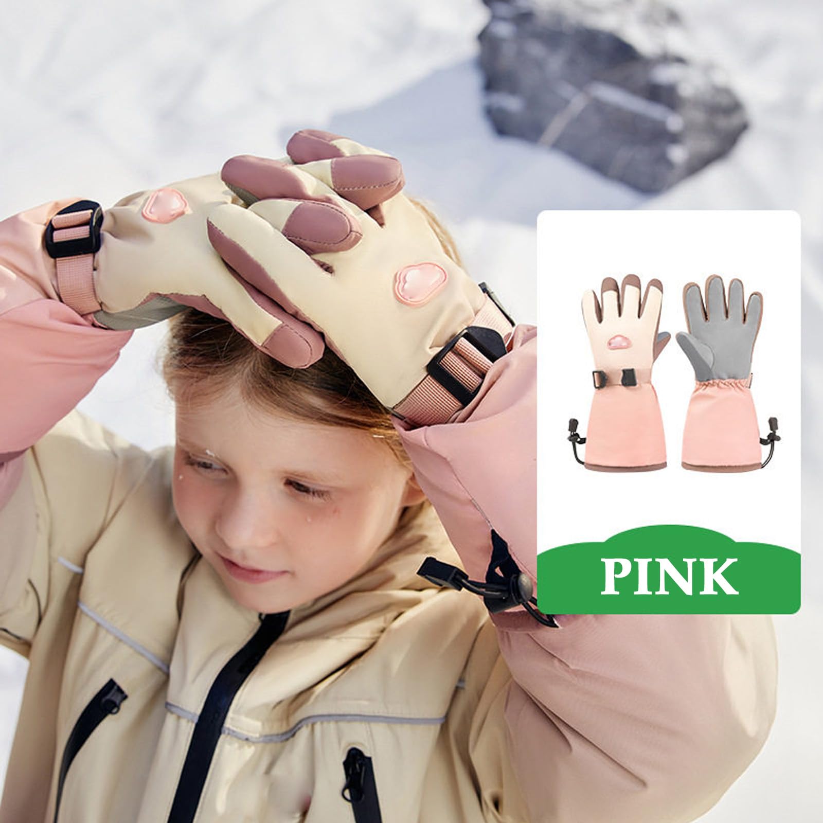 Gants de Neige Hiver, Gants Ski Enfants, Thermique Imperméables, écran Tactile, pour Activité de Plain Air,2. Pink,L(8~12 Years)