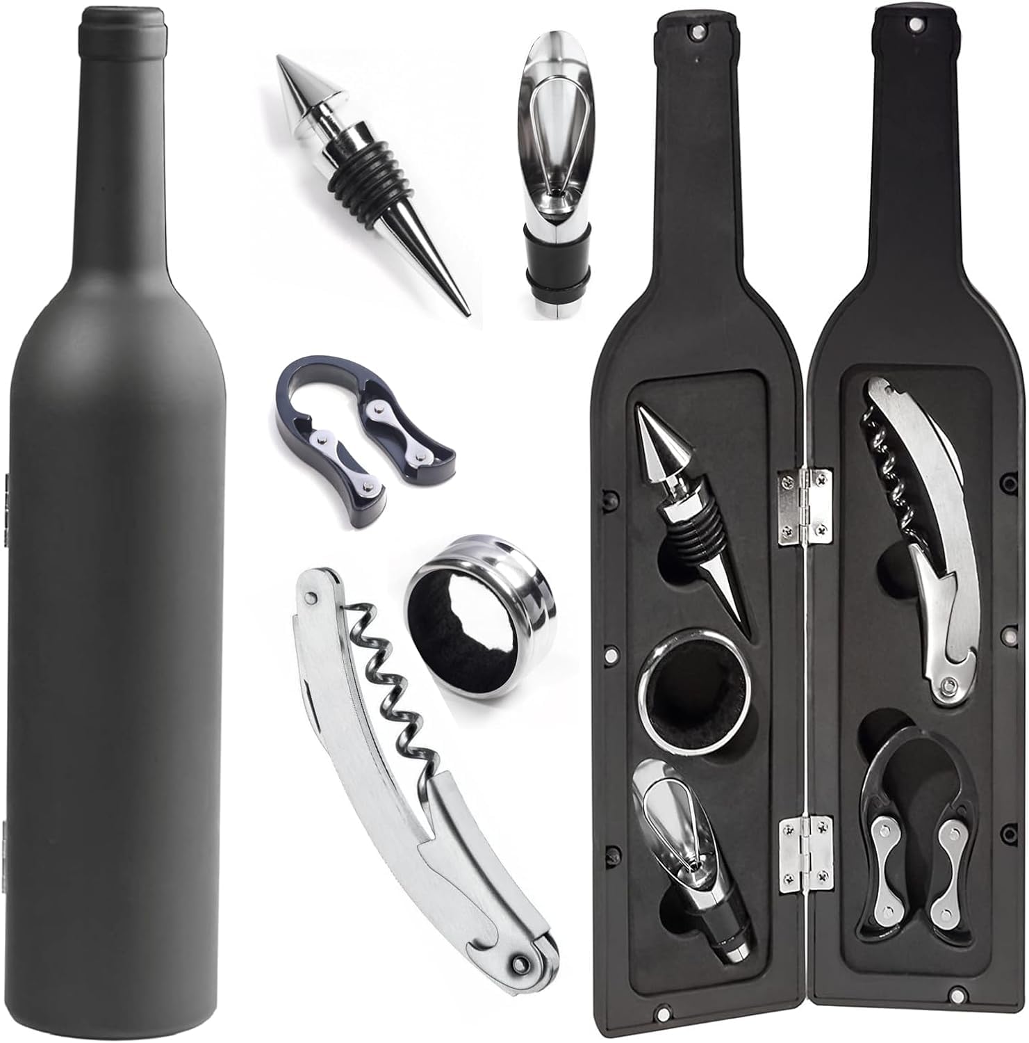5-Piece Wine Opener Kit – Bottle-Shaped Gift Set with Corkscrew, Foil Cutter, Wine Pourer & Stopper-image-8