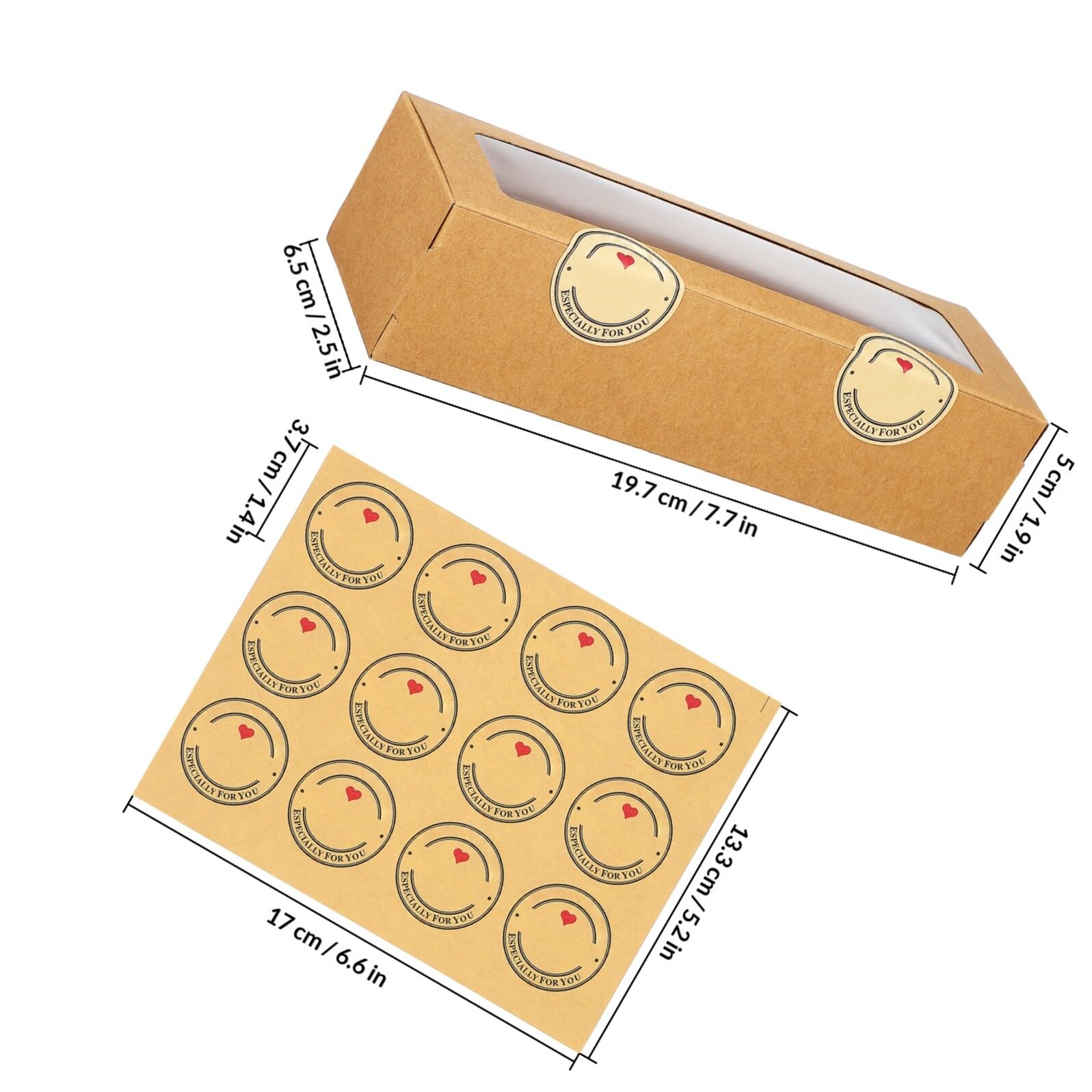 GANAZONO Boîtes d'Emballage pour Macarons Maison Kraft 50 Unités Fenêtre Transparente et Autocollants pour Transport et Présentation de Macarons