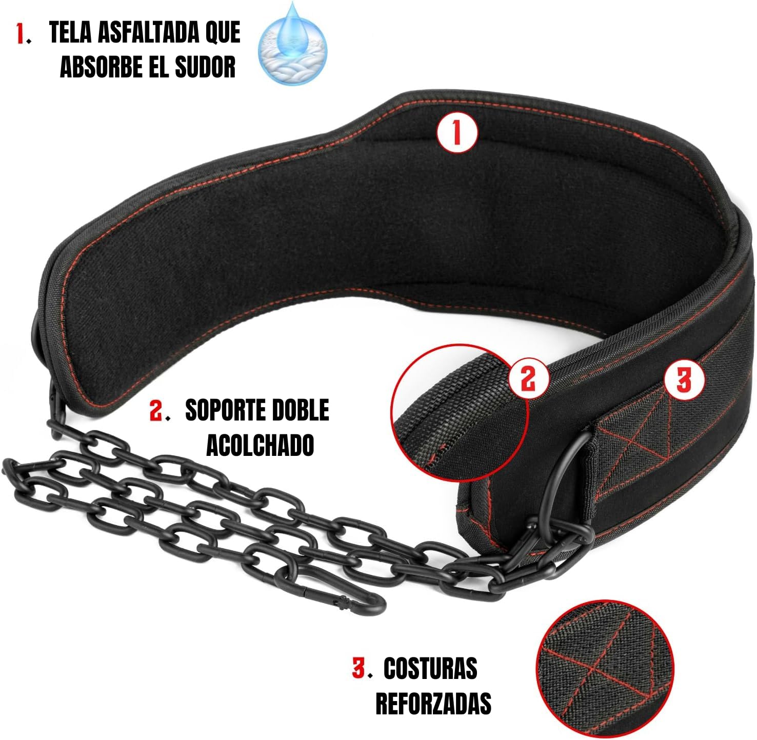 EVO Fitness Cinturón De Levantamiento De Pesas De Alta Resistencia Cadena Ajustable De 36" Soporte Para Espalda De 6" Cinturón De Inmersión Dominadas Hombres Mujeres Lumbar Powerlifting