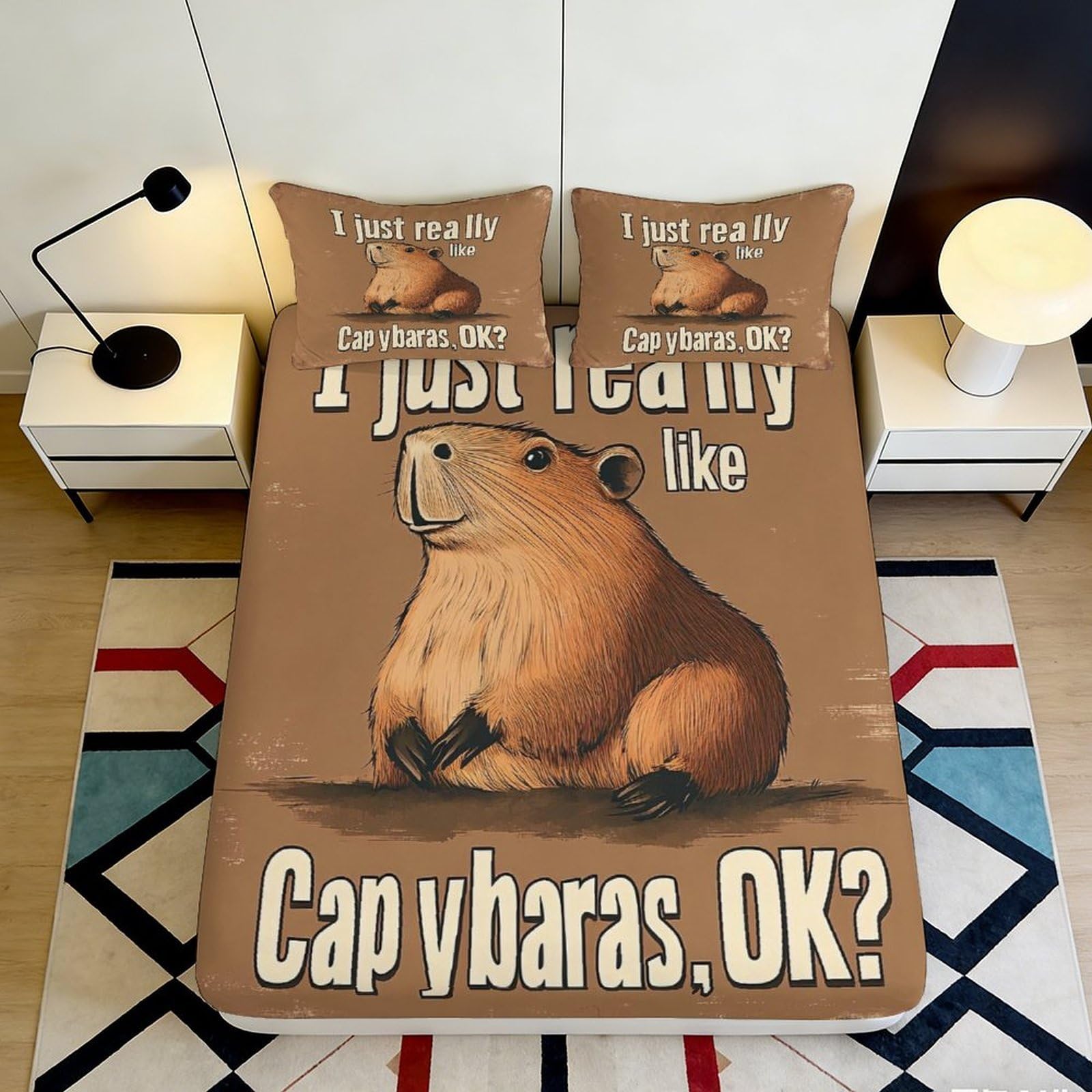 Pnayamiorkfel Style-5 3D Printed Capybara Cartoon Fitted Sheet Microfiber Brown Animal Bed Cover Non-Slip Easy Care For Bedroom Guest Room 90X200x25cm