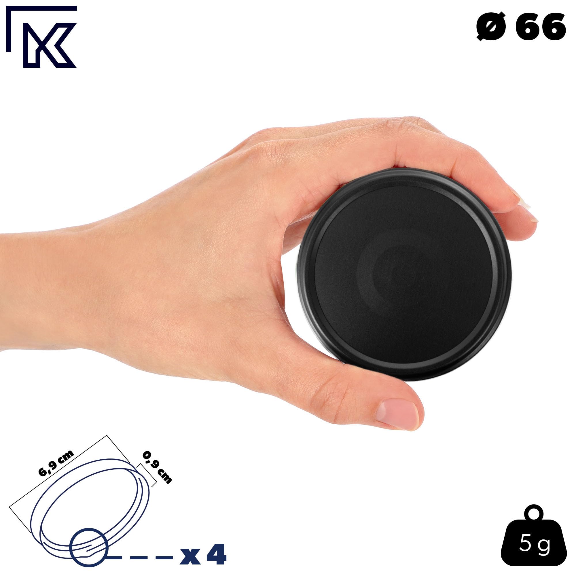 KADAX Set di 100 coperchi a Vite Twist-off Ø66 mm Nero Opaco – coperchi di Ricambio in Metallo per barattoli 200-350ml per marmellate, Miele e spezie, Chiusura ermetica