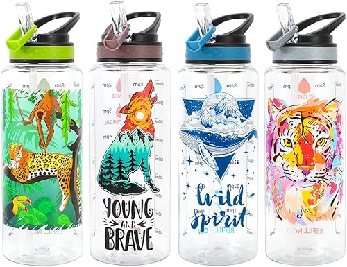 Miniatura 5 de Botella de agua de 32 onzas con popote y marcador de tiempo Tritan sin BPA a prueba de fugas asa de transporte diseño único y fácil de limpiar joven