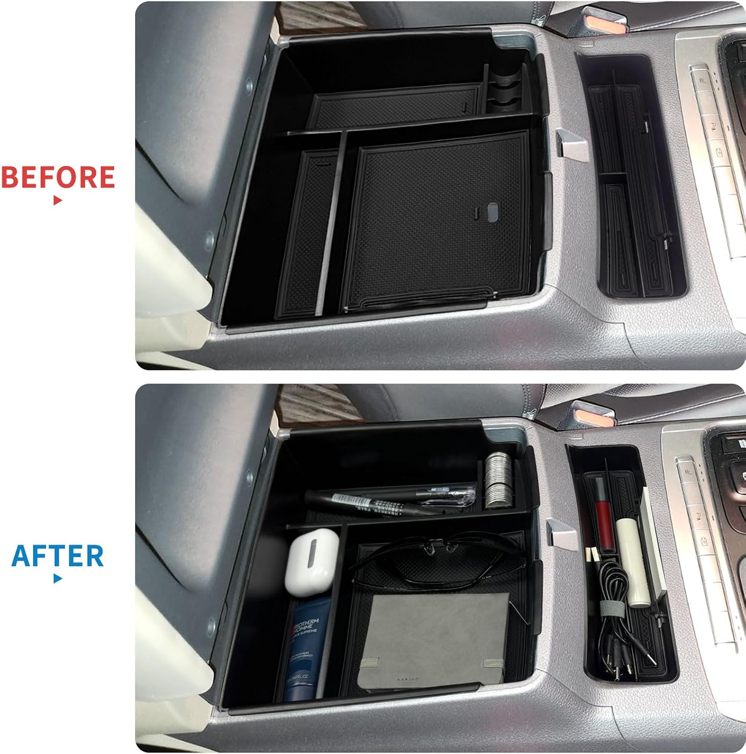 Zxiaochun 2Pcs Center Console Organizer Tray Compatible with Kia Carnival 2022 2023 2024 2025 2026, Armrest Insert Storage Box Interior Accessories ABS Plastic Material with Anti-Slip Pad