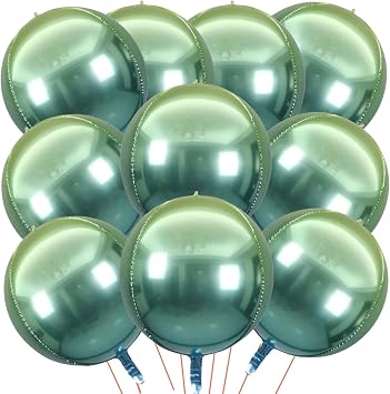 KALOR 22 Inch Metallic Green Mylar Balloons, 10 Pcs Gradient Green Balloon, Large Giant Round 4D Foil Balloons for Wedding, Birthday, Engagement, Bridal Shower, Graduation Party Decorations