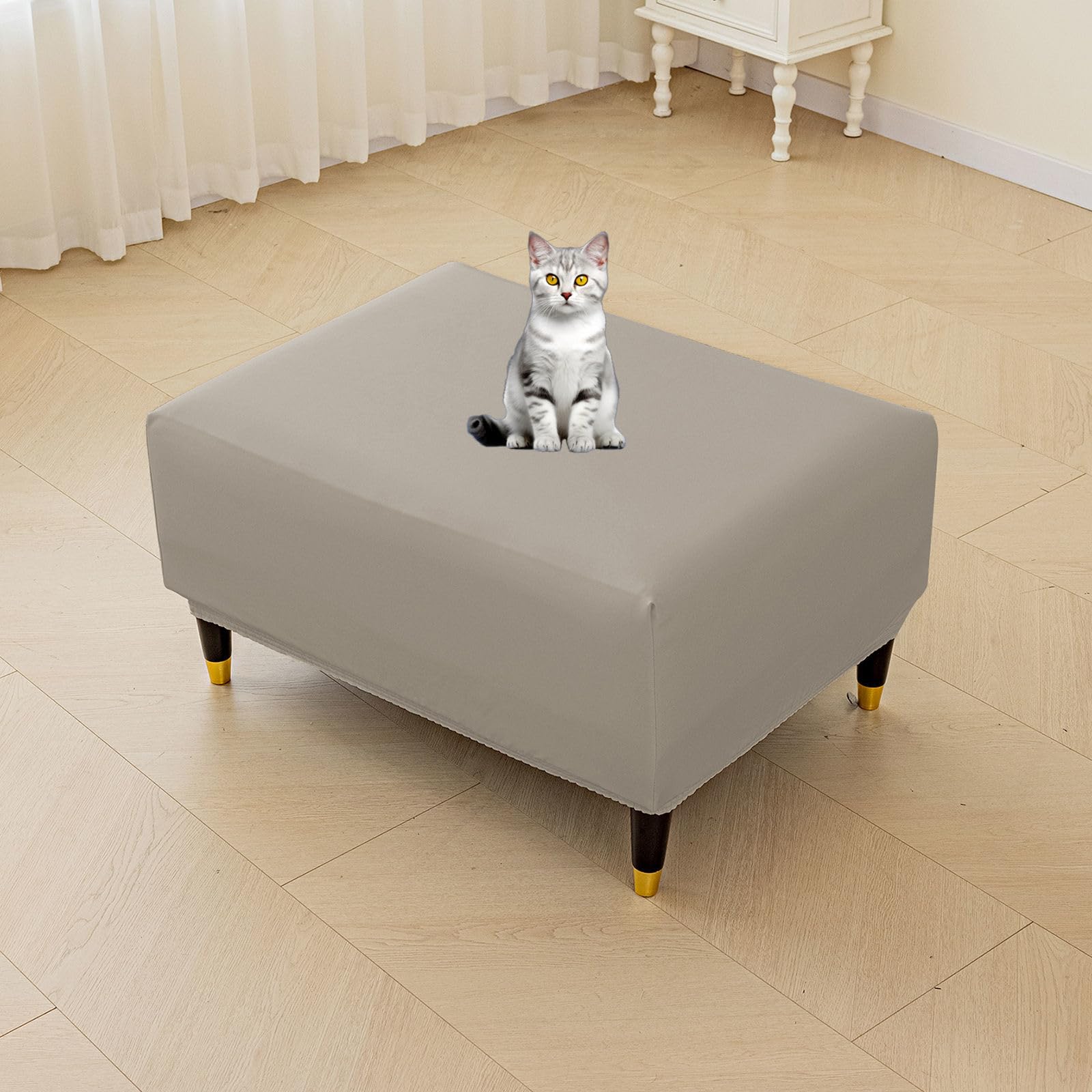 Copertura Ottomana Quadrata MULARE Con Elastico - Traspirante E Lavabile Per Sgabello E Poggiapiedi - Grigio/Verde, Taglia S - Protezione Anti-sporco E Antigraffio