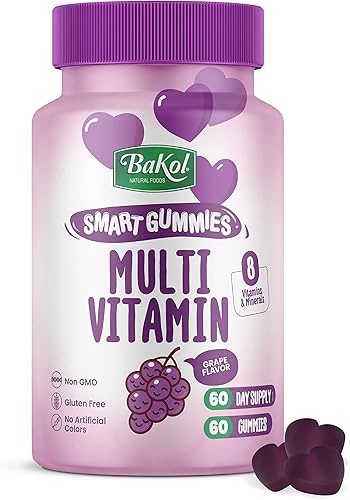 BaKol Smart Gummies Multivitamínicos para adolescentes y niños, 8 vitaminas y minerales para apoyo inmunológico, dientes y piel saludables, 60