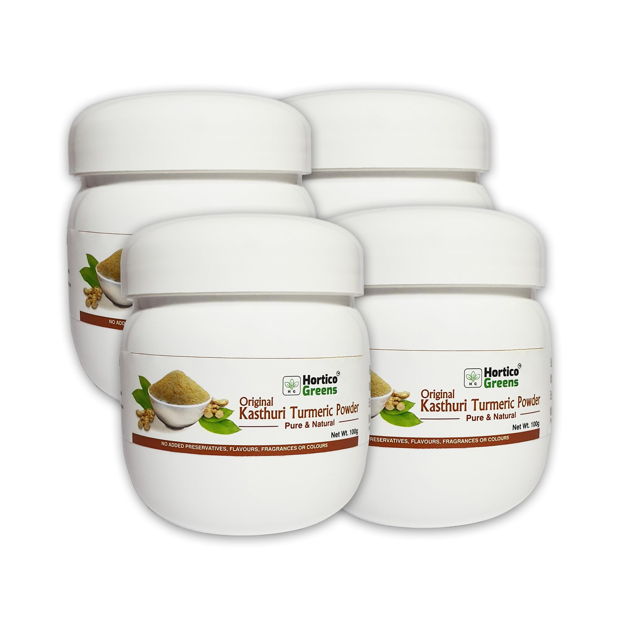 HorticoGreens Natural Haldi Kasturi Turmeric/Kasturi Manjal/Musk,Wild & White Turmeric/Jangli Haldi/Curcuma aromatica Powder | 100 Grams (100Gm pack of 4)