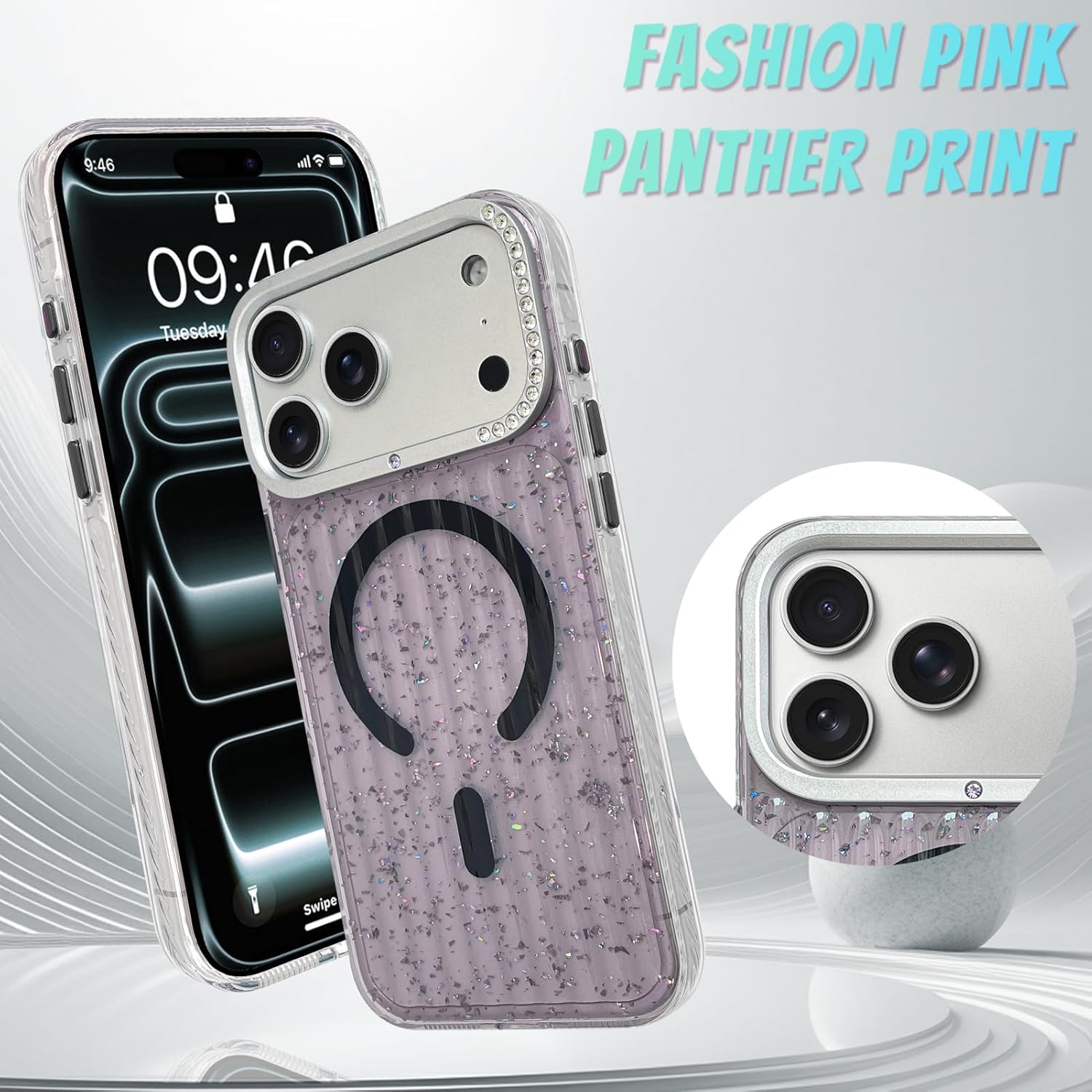 Bonoma for iPhone 17 Pro Max Case, Bling Crystal Back, Glitter Sparkly Magnetic Support for MagSafe Shockproof Case, Camera Protection for Girls Women -Black