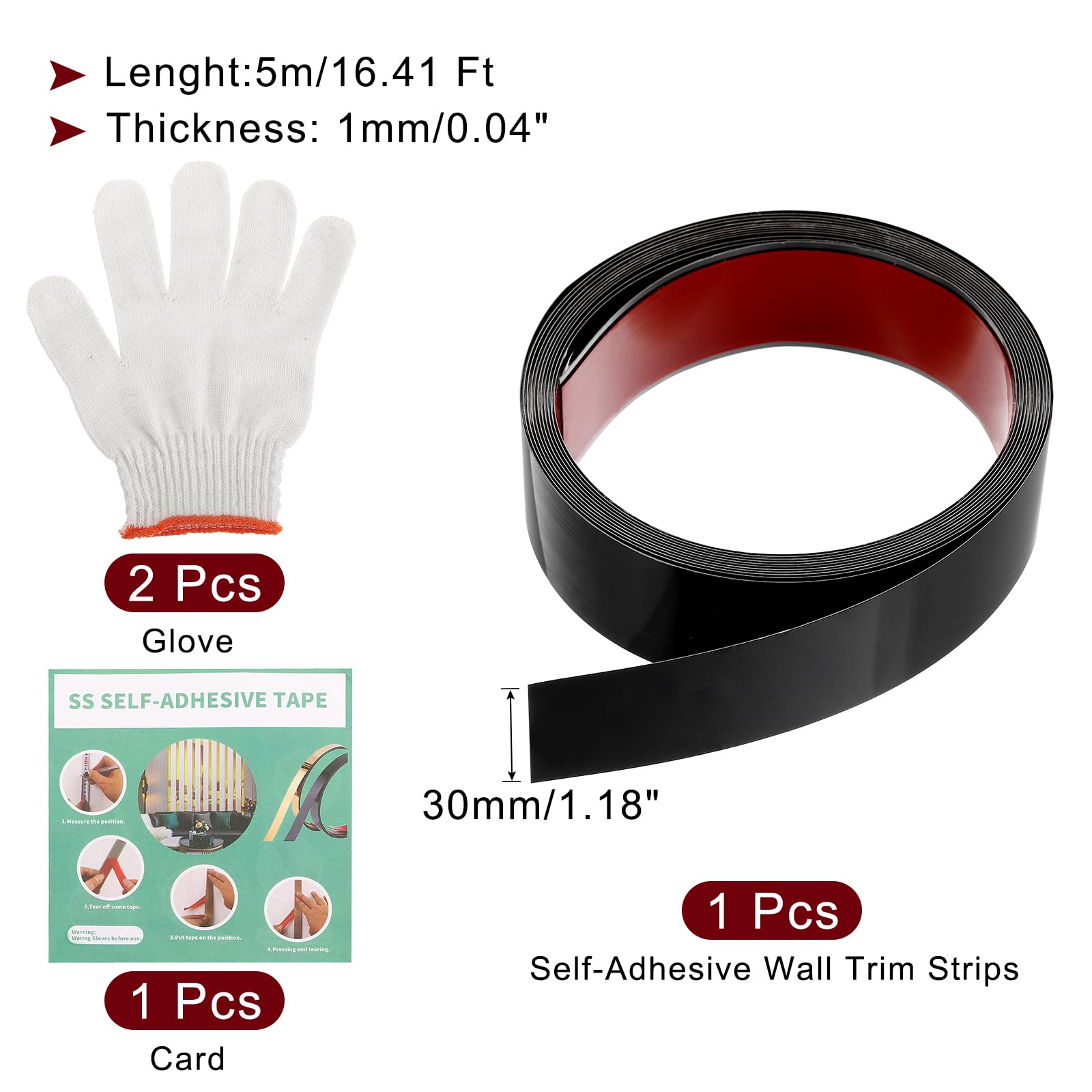 Sourcing Map 16.4ft X 1.57" Wall Trim Molding Trim, Peel And Stick Self Adhesive Stainless Steel Mirror Finish Metal Strip Trim For Wall Ceiling, Floor, Cabinet, Tile Edge, Black - View #11