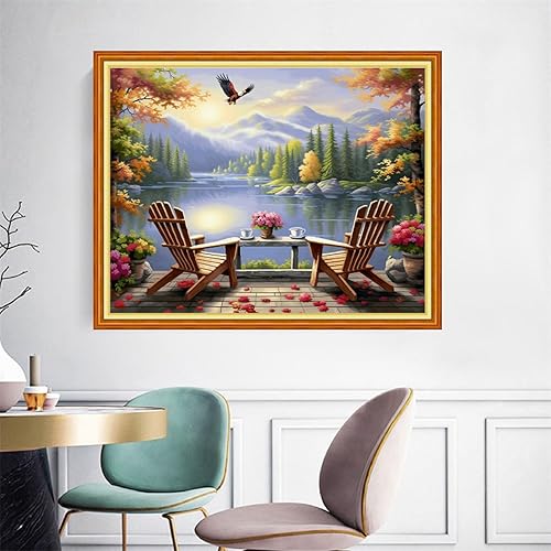 Miniatura 37 de Joyhoor Kits de punto de cruz para principiantes, suministros de punto de cruz estampados, kits de bordado de costura preimpresión para adultos