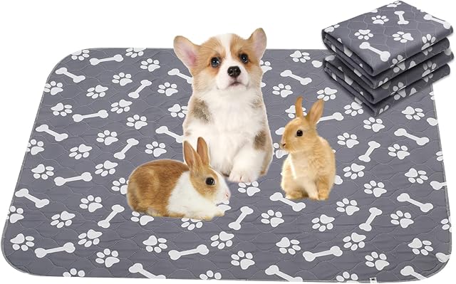 2 PACK Non-Slip Dog Pee Mat Crate Pad for Pets Dogs Cats Washable Reusable Dog Pads and Dog Training Pad with Soft Cotton Blend, Leak Proof, Super Absorbency - Gray - M