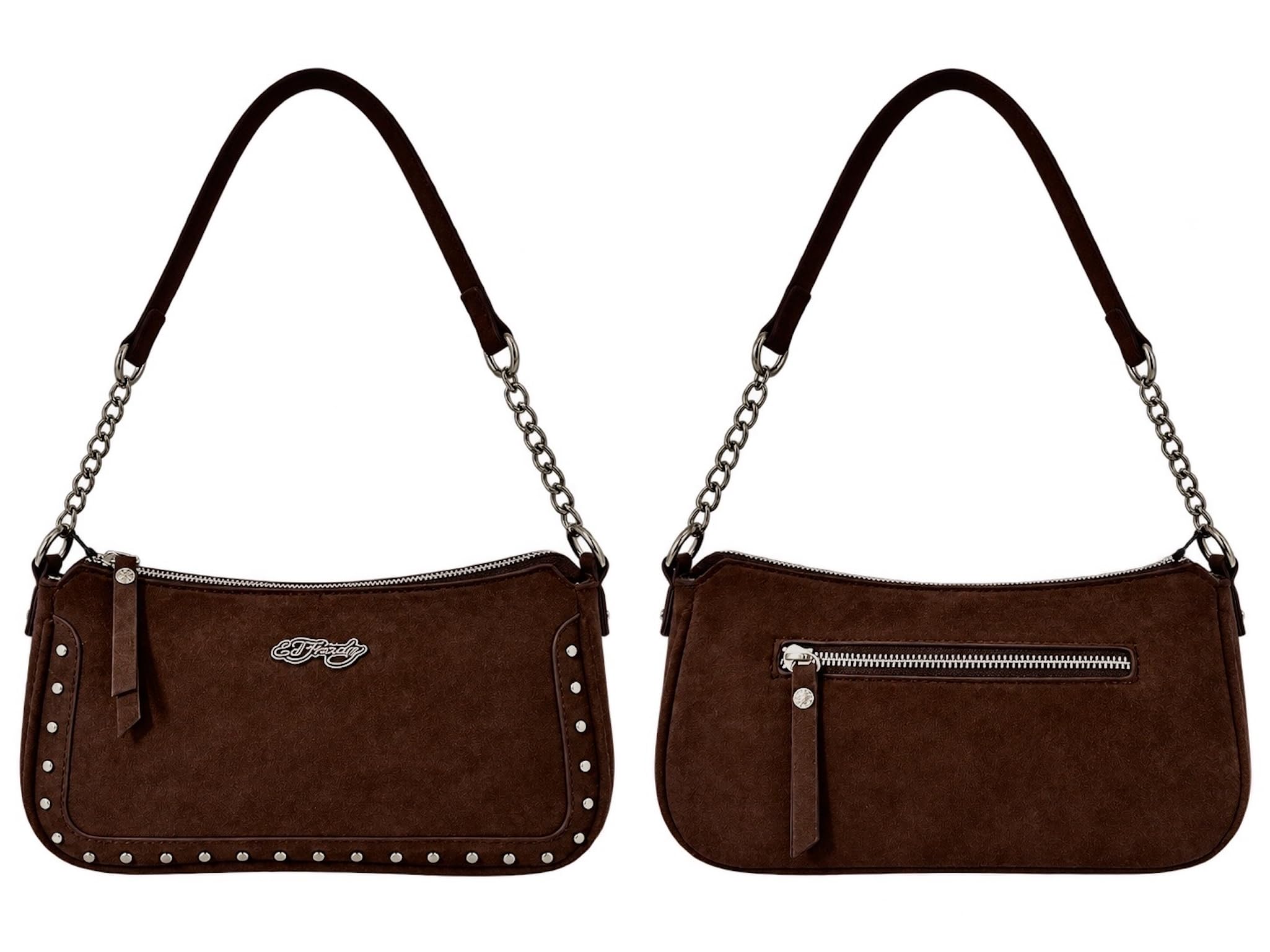 ED HARDY Borsa a tracolla da donna con borchie, marrone cioccolato