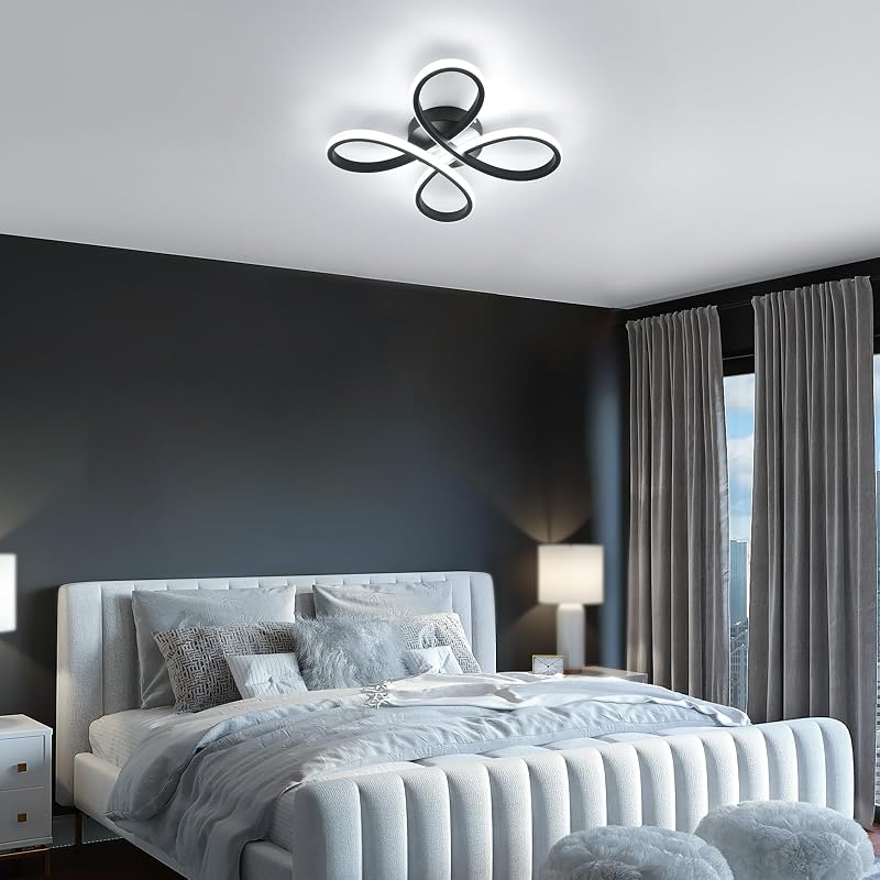 Comely Modern LED Mennyezeti Lámpa Fekete - 30W 3500LM Virág Dizájn Akril Világítás Nappalikba Hálószobákba 6500K Hideg Fehér Fény
