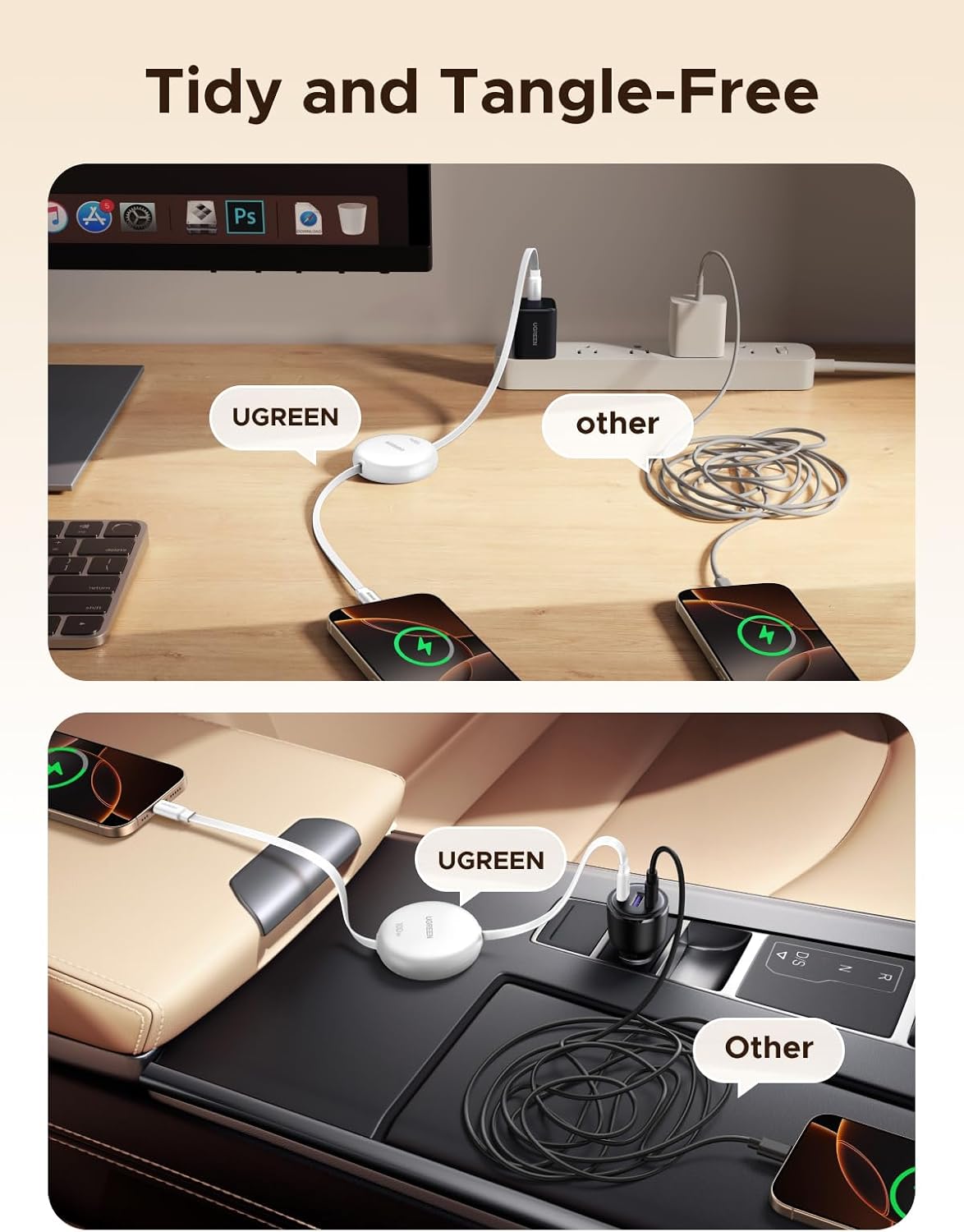 يوجرين كابل usb c قابل للسحب 1 متر، سلك شحن س - الصورة 6