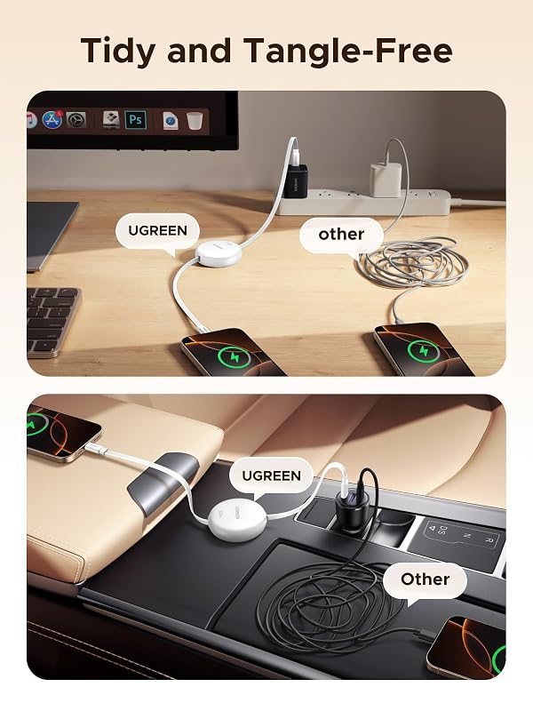 UGREEN 100W Retractable USB C Cable, Fast Charging, White, 3.3FT by UGREEN - Used condition - Image 6
