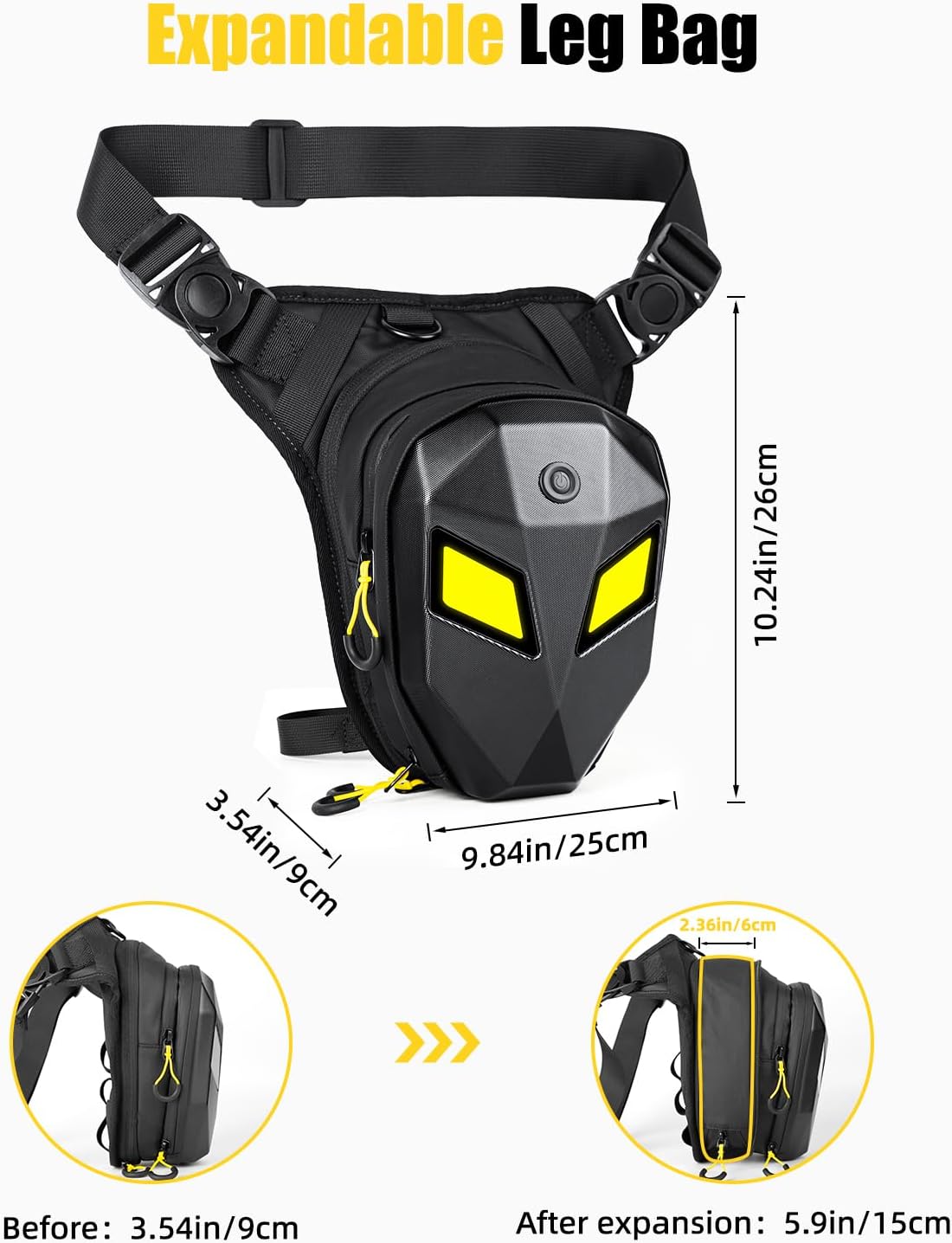 Devil's Eyes Motorcycle Leg Bag for Men & Women,Drop Thigh Bag with Removable Leg Straps,Hard Shell for Cycling、Running、Outdoors Sports,with Multiple Pockets(Power Bank Not Included) - Image 3