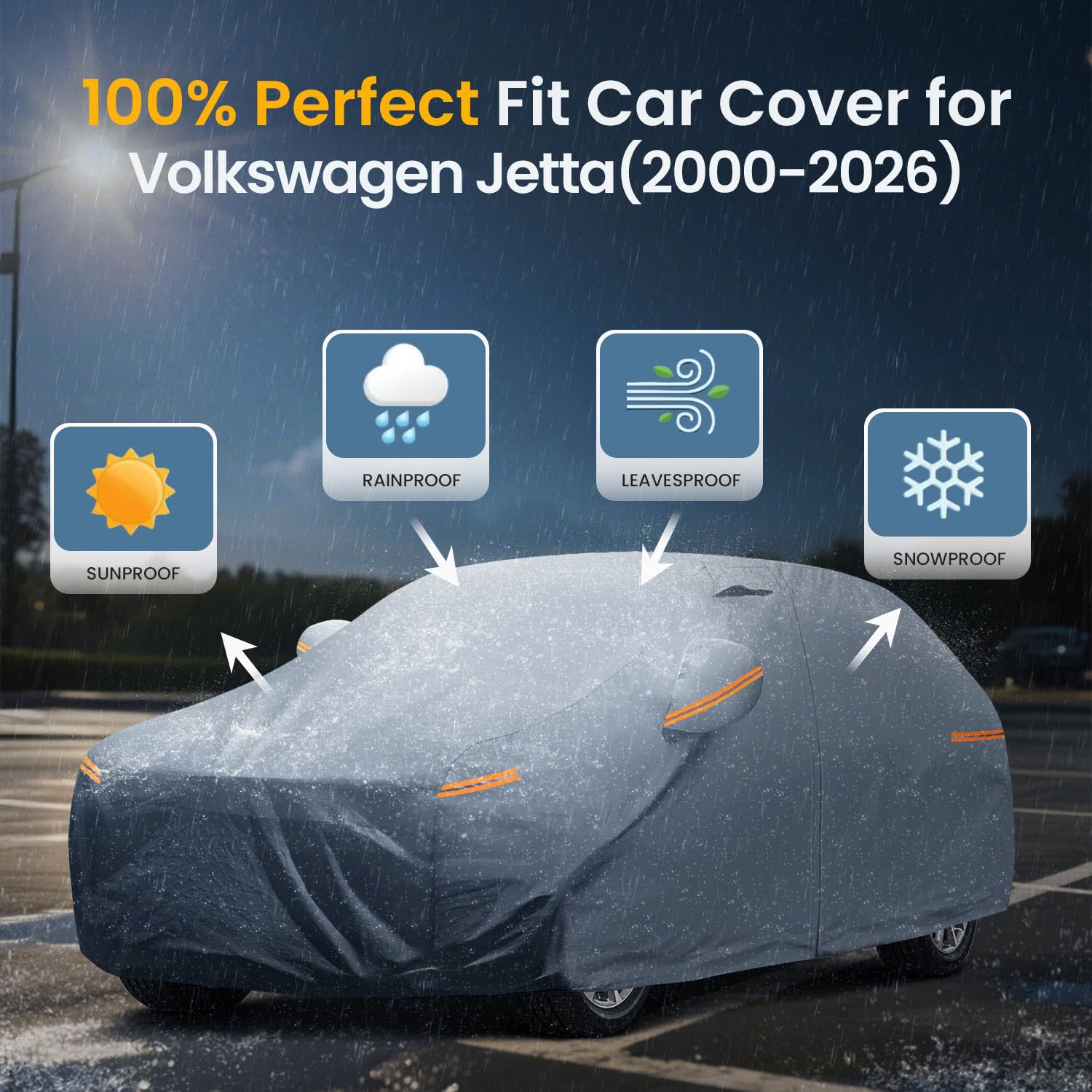 Waterproof Volkswagen Jetta 2005-2026 Car Cover with Breathable Vents 2025 Upgrade Premium Covers with Cotton Liner and Zipper — view 3