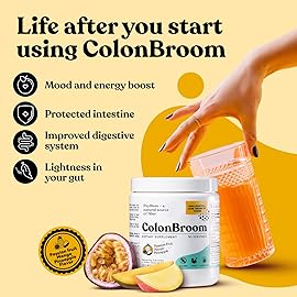 ColonBroom Psyllium Husk Powder with Stevia (Tropical Fruits) - Colon Cleanse for Bloating Relief & Gut Health - Colon Broom Fiber Powder Drink - Vegan Fiber Powder Stevia Supplement, 150 Servings