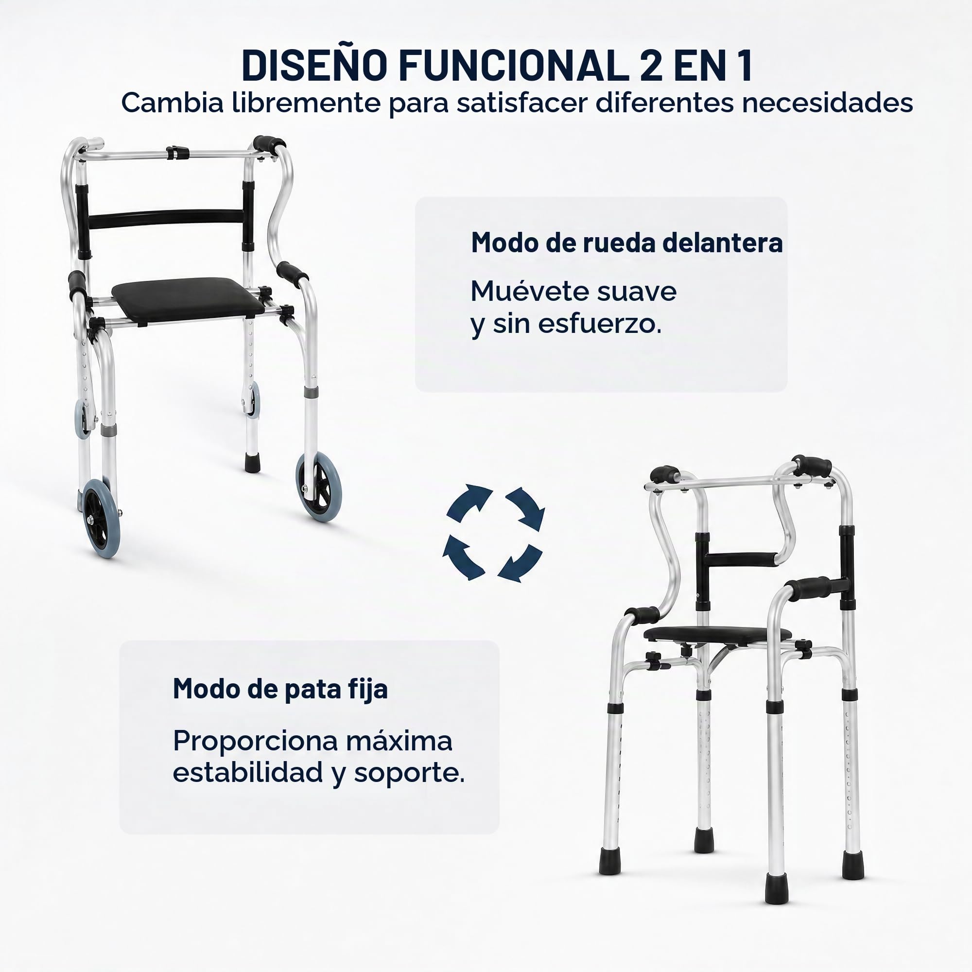 Andadores para personas mayores con asiento y ruedas, andadores plegables de aluminio ligero con una capacidad de carga de hasta 220 libras, altura regulable para ancianos, adultos discapacitados y