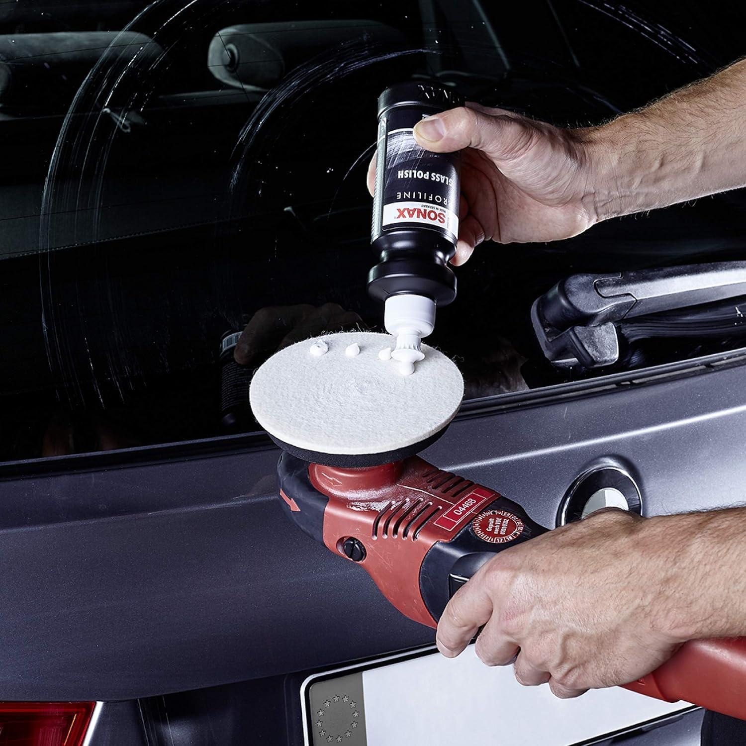 Glaspoliturset bestehend aus einer SONAX 250ml Glass Polish + 2 Stück Flexipads Ø135mm Glas-Polierpads
