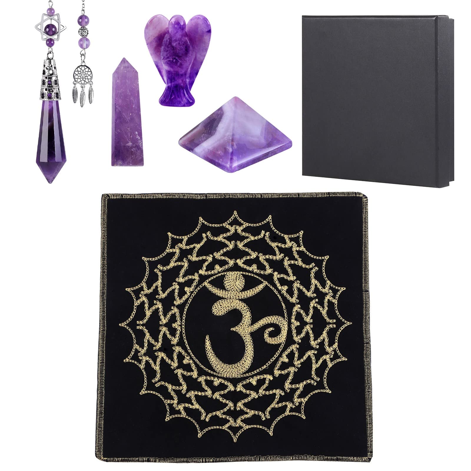 Amogeeli Heilung Kristall Gitter Set für Anfänger, Spirituelles Stein Kit für Chakra Reiki Meditation Wahrsagung Yoga Dekoration