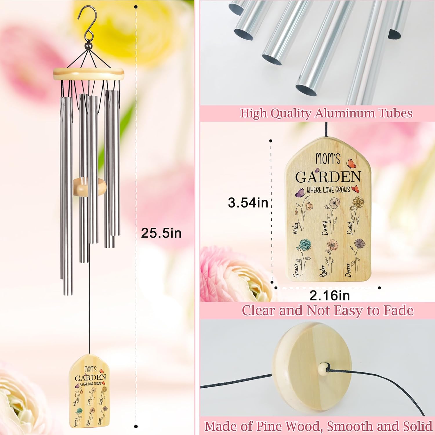 Gifts for Mom - Jocidea Mother's Day Wind Chimes - Personalized Mom Gift - Birth Month Flower Gift - Valentines Day, Christmas, Mother's Day, Thanksgiving, Birthday Gifts for Mother - Mom's Garden