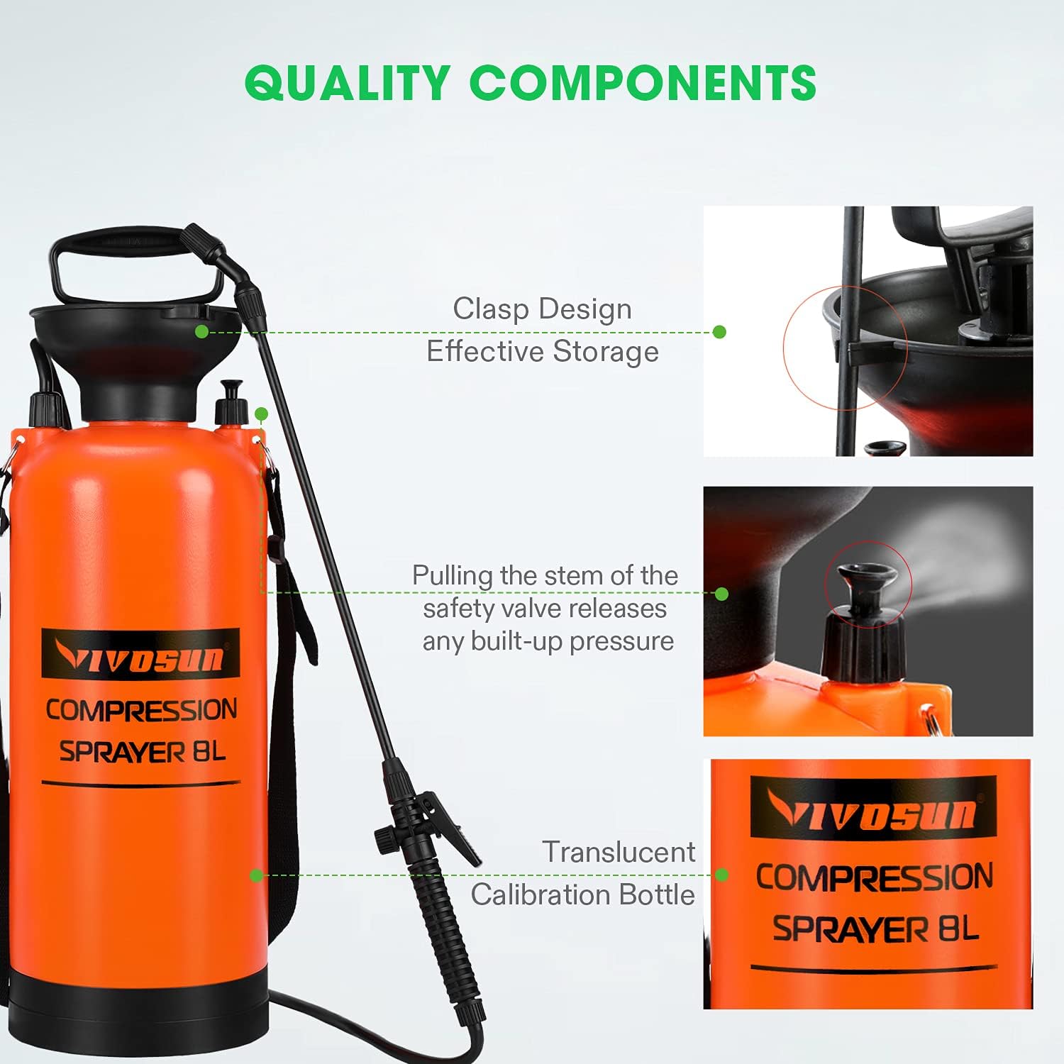 VIVOSUN 2.0 Gallon Lawn and Garden Pump Pressure Sprayer with Pressure Relief Valve, Adjustable Shoulder Strap : Everything Else