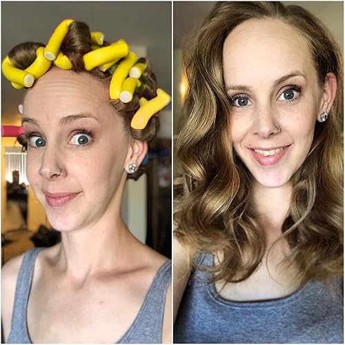 Miniatura 10 de 36 rodillos flexibles para el cabello, varillas de espuma flexible para torsión de cabello largo y corto, rodillos flexibles sin calor, con 2 peines