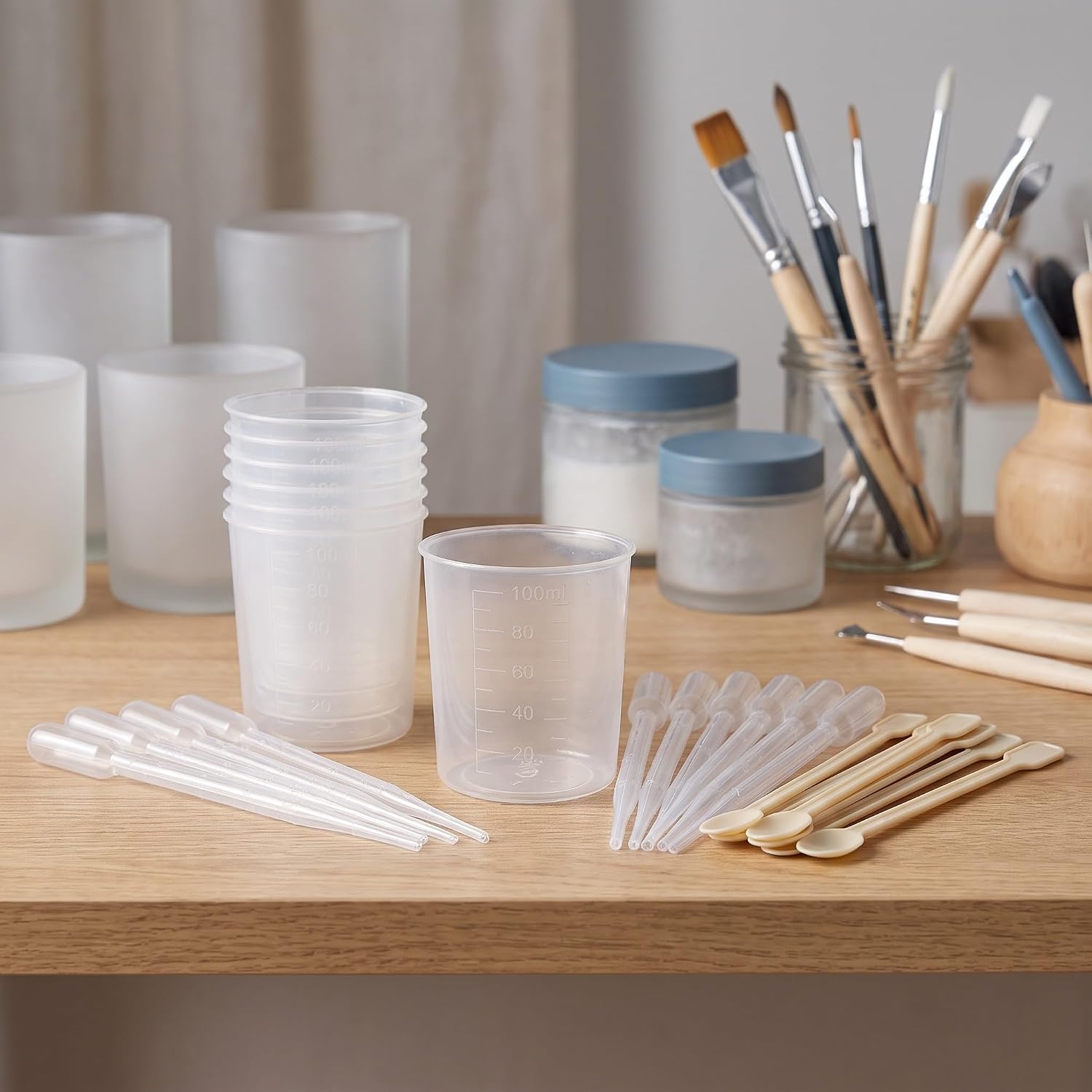 Artibetter 20 Sets Silicone Resin Mixing Measuring Cups 3.4oz for Resin Supplies, Reusable Plastic Cups with Dropper Pipettes & Stir Spoons for Epoxy Mixing, Jewelry Making