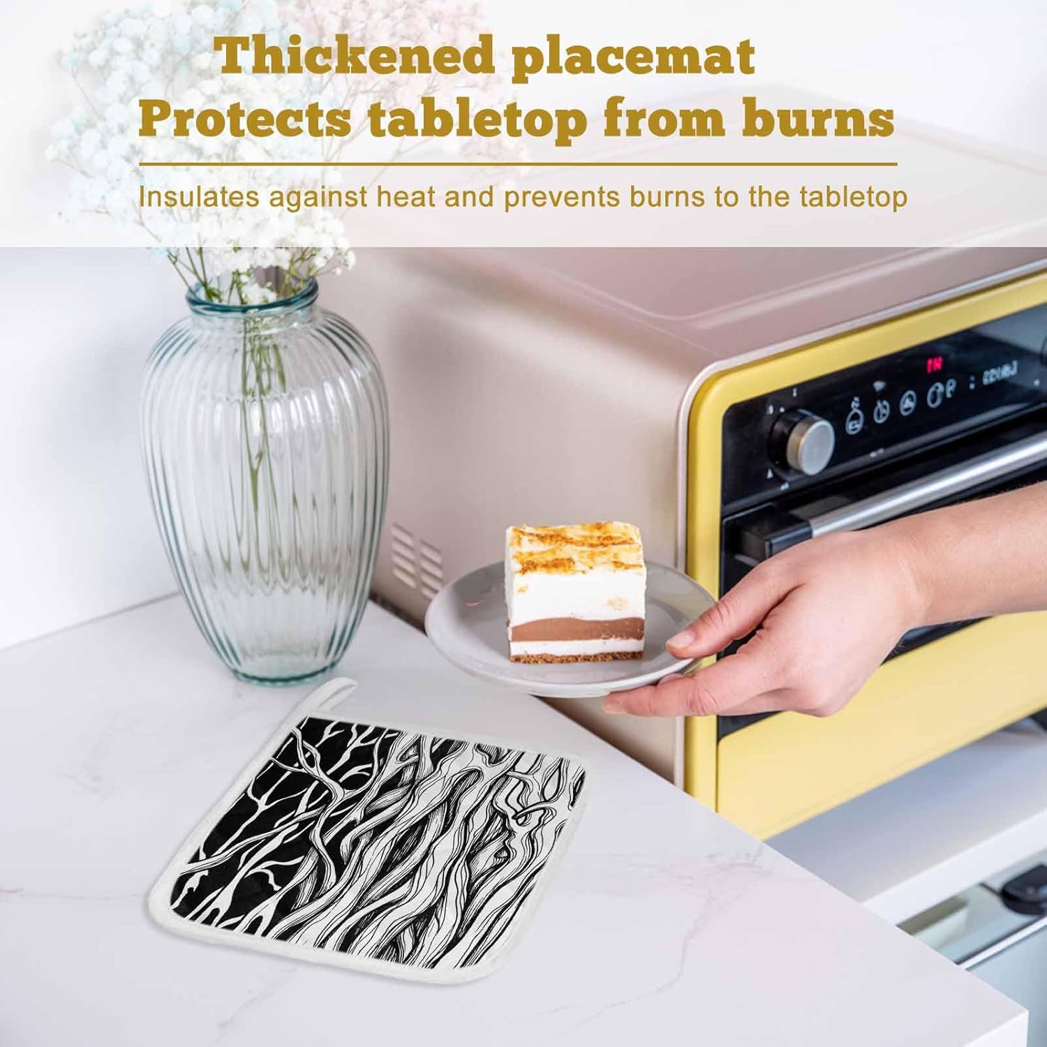 5 Pack Pot Holders for Kitchen, Black White Striped Hot Pads for Kitchen Countertops Oven Pot Holder Bulk, Farmhouse Stripes Modern Abstract Art Heat Insulation Potholders with Hanging Loops