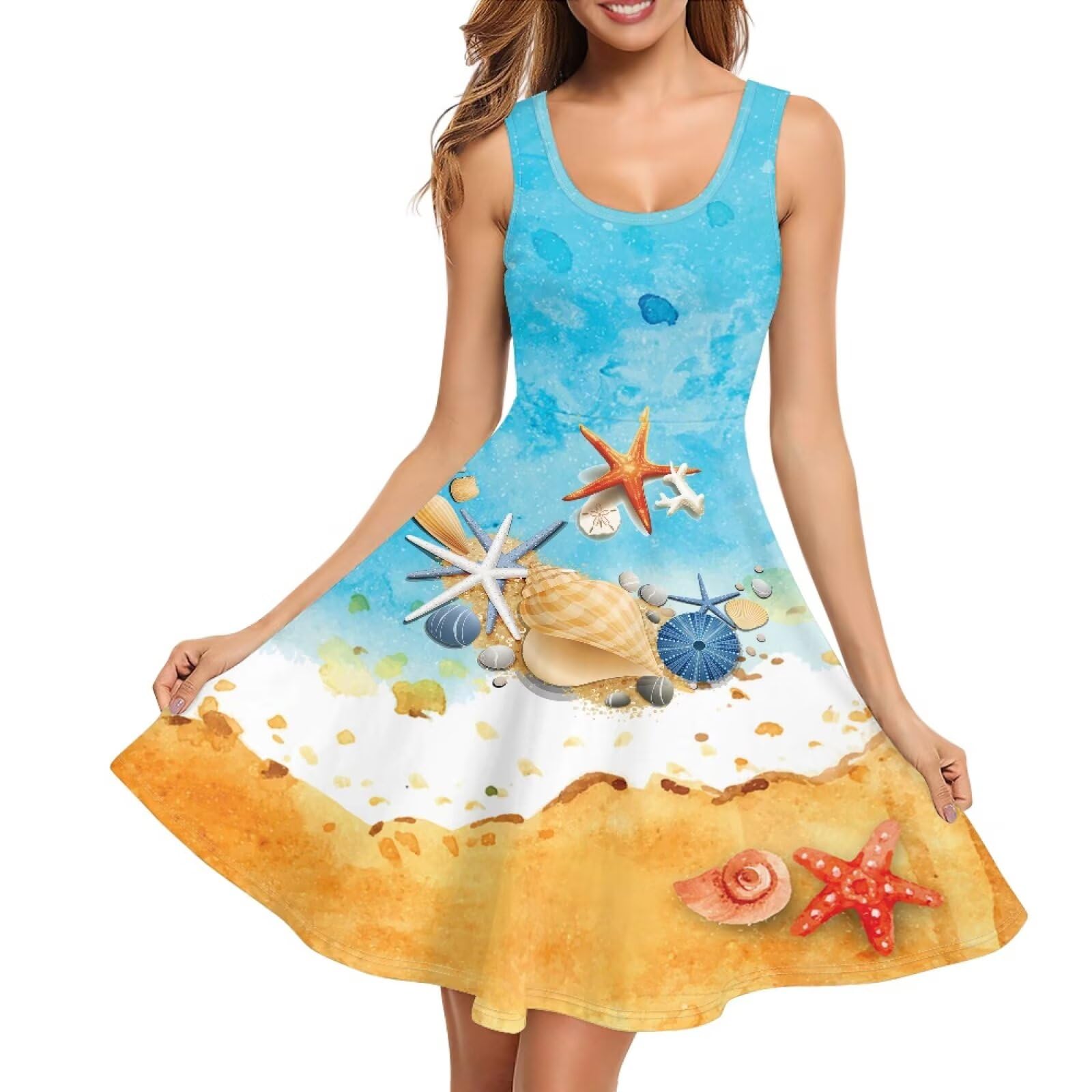 Women Stylish Tank Dresses Sleeveless Round Neck Midi Casual Dress with Pocket for Summer